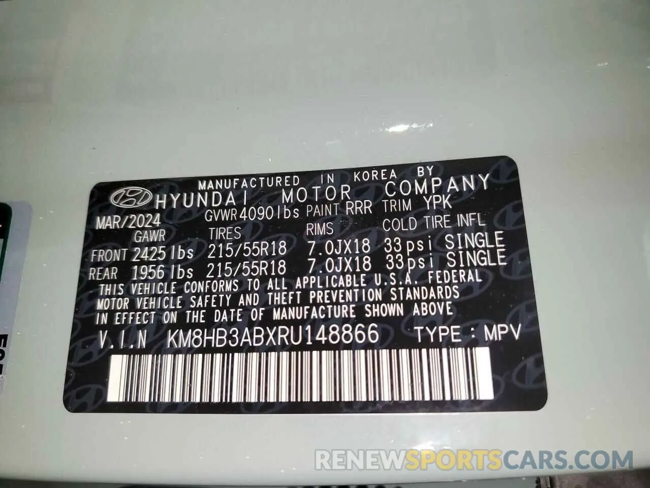 13 Photograph of a damaged car KM8HB3ABXRU148866 HYUNDAI KONA 2024