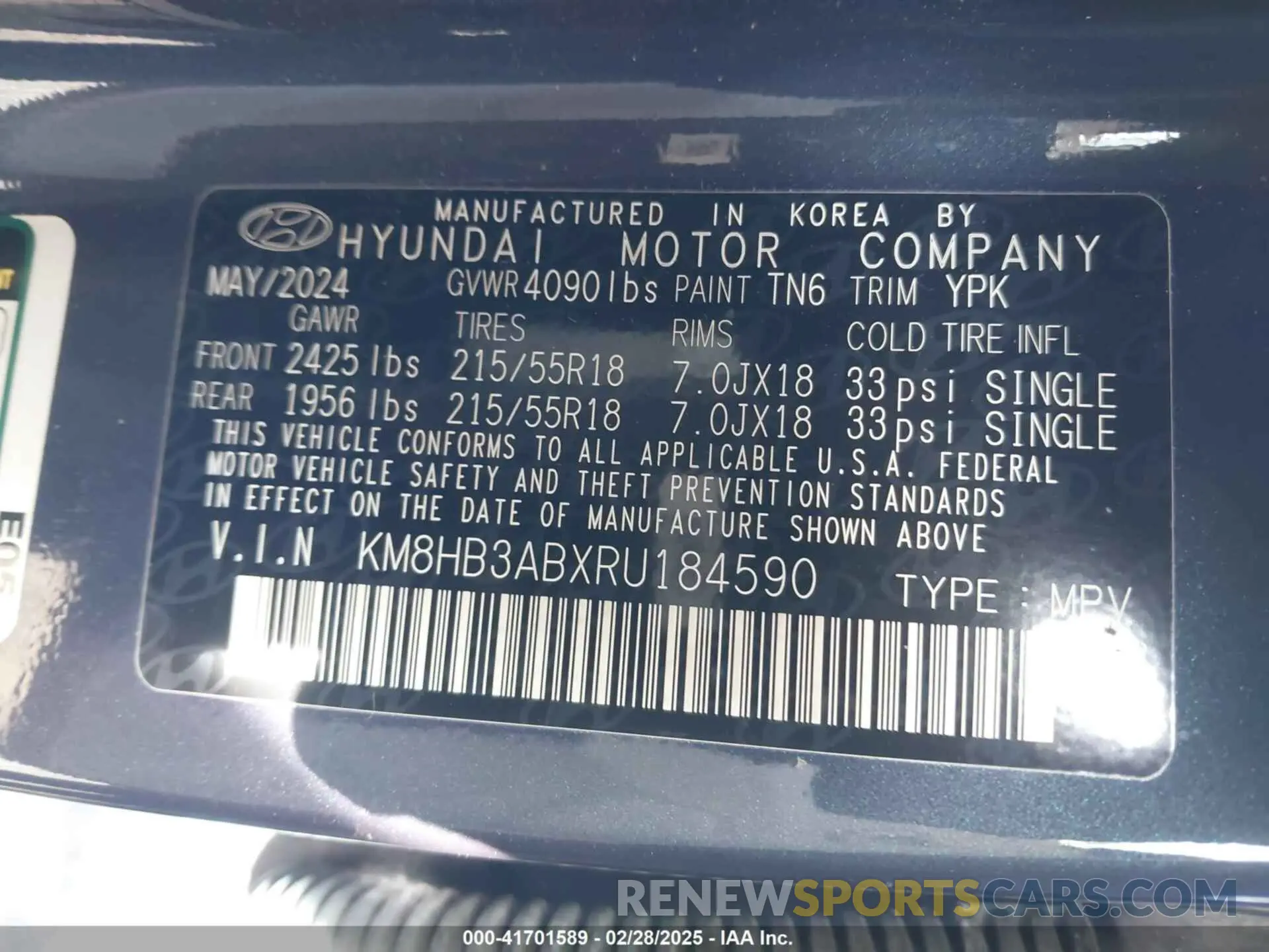 9 Photograph of a damaged car KM8HB3ABXRU184590 HYUNDAI KONA 2024