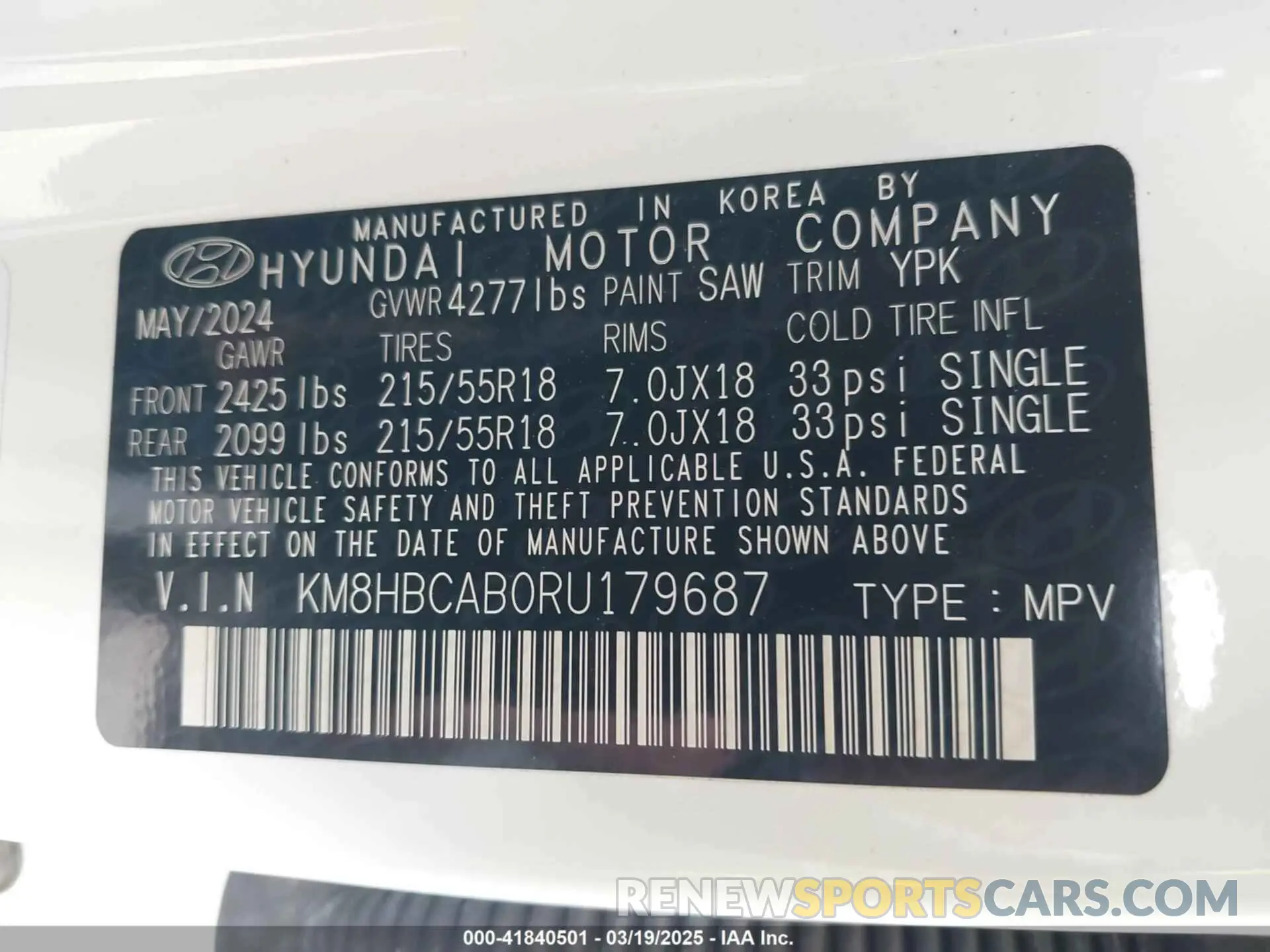 9 Photograph of a damaged car KM8HBCAB0RU179687 HYUNDAI KONA 2024