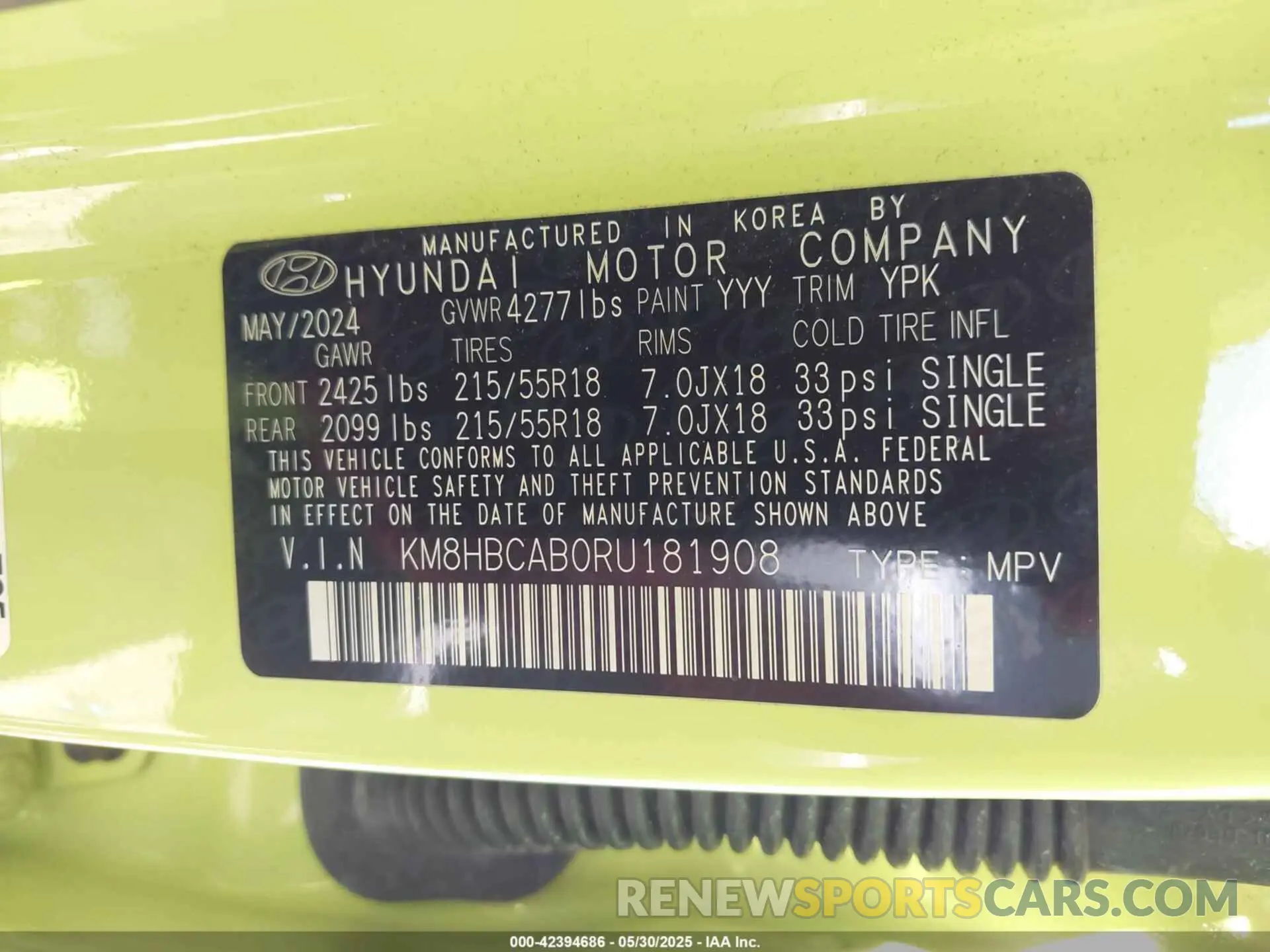 9 Photograph of a damaged car KM8HBCAB0RU181908 HYUNDAI KONA 2024
