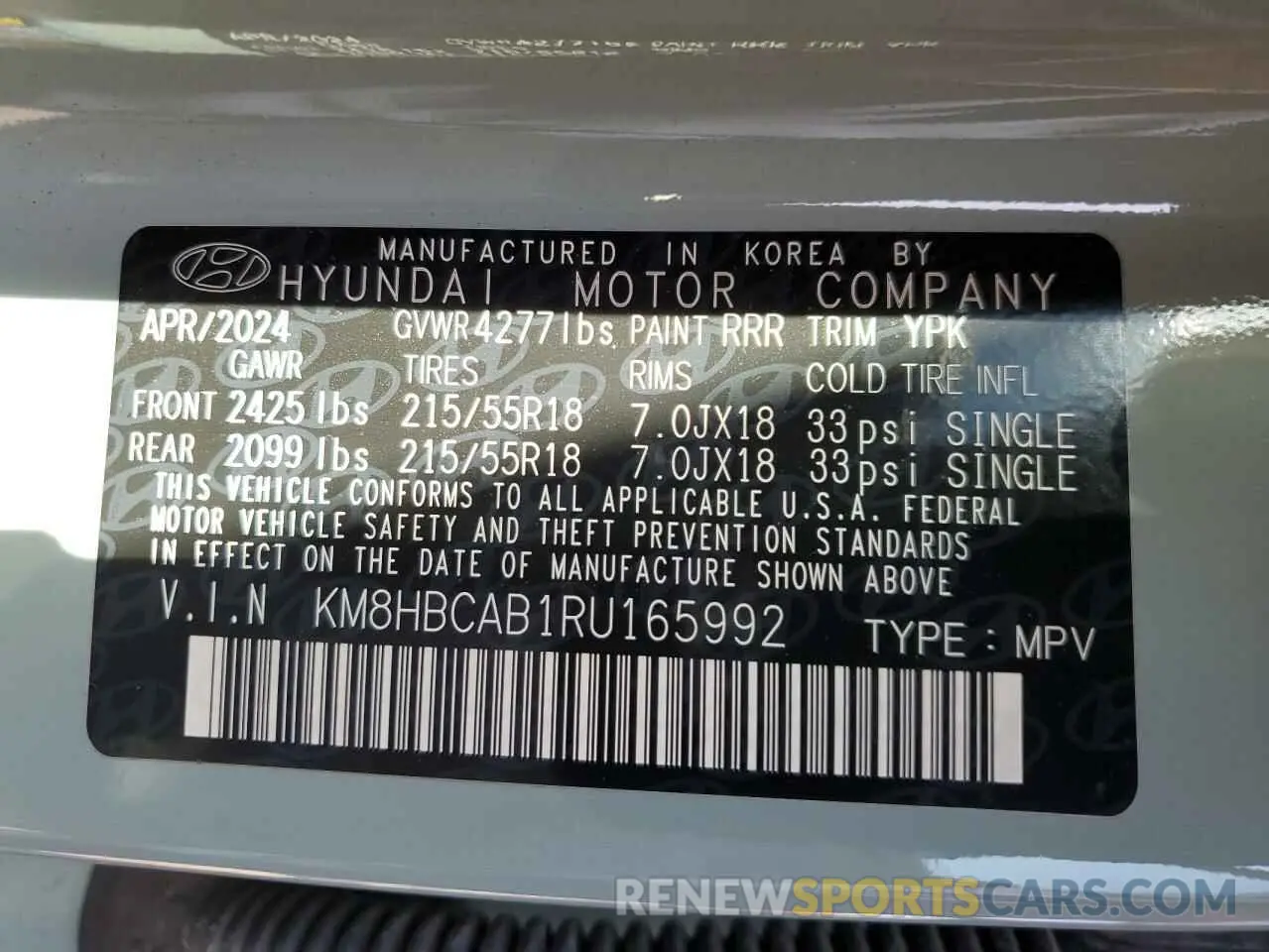 12 Photograph of a damaged car KM8HBCAB1RU165992 HYUNDAI KONA 2024