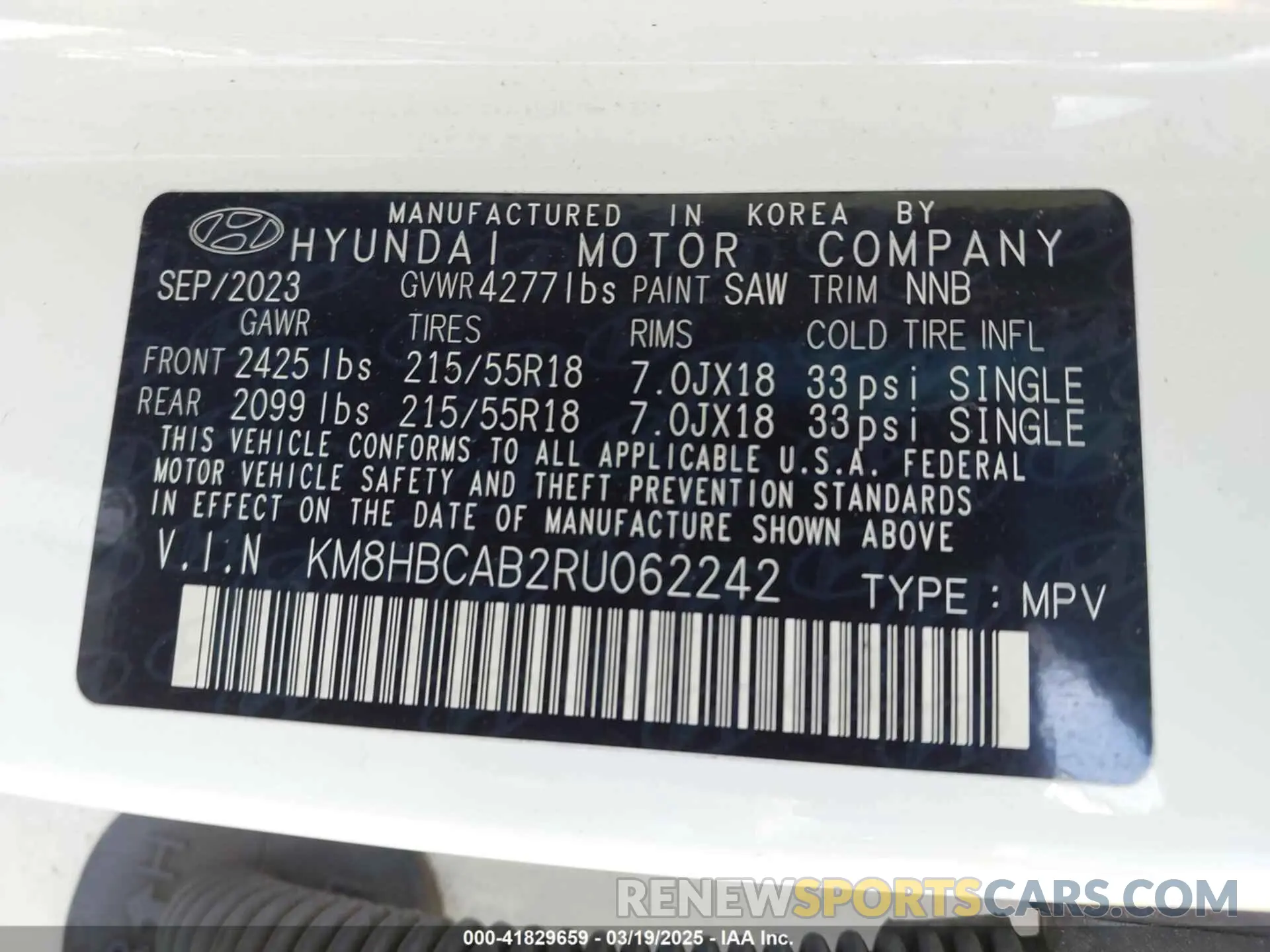 9 Photograph of a damaged car KM8HBCAB2RU062242 HYUNDAI KONA 2024