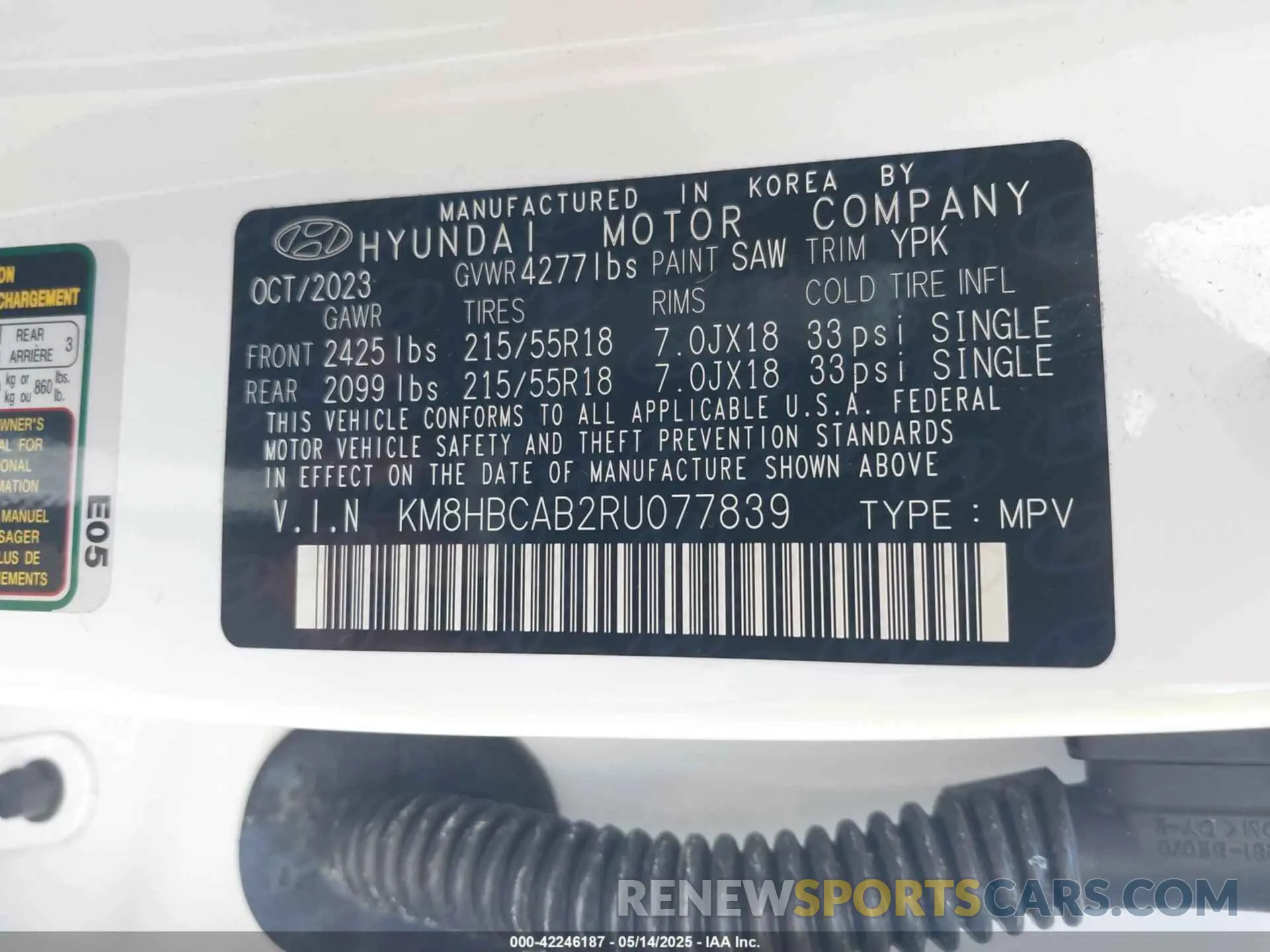 9 Photograph of a damaged car KM8HBCAB2RU077839 HYUNDAI KONA 2024