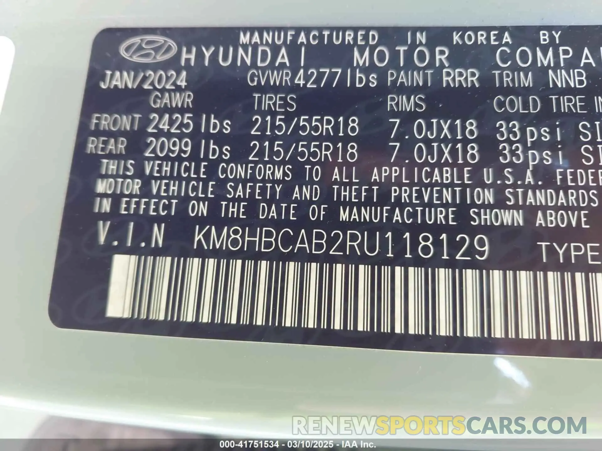9 Photograph of a damaged car KM8HBCAB2RU118129 HYUNDAI KONA 2024