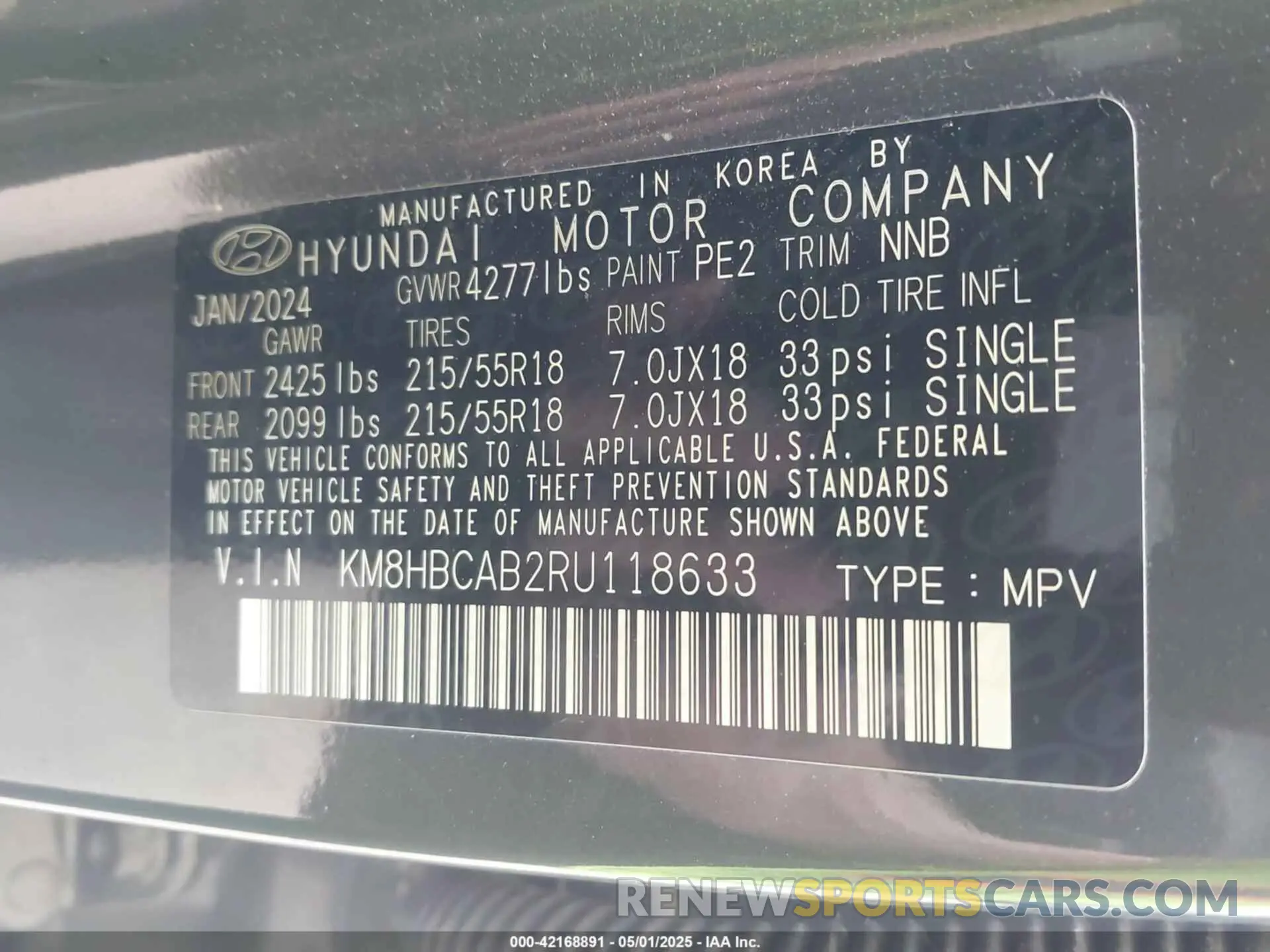 9 Photograph of a damaged car KM8HBCAB2RU118633 HYUNDAI KONA 2024