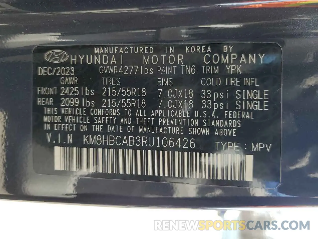 16 Photograph of a damaged car KM8HBCAB3RU106426 HYUNDAI KONA 2024