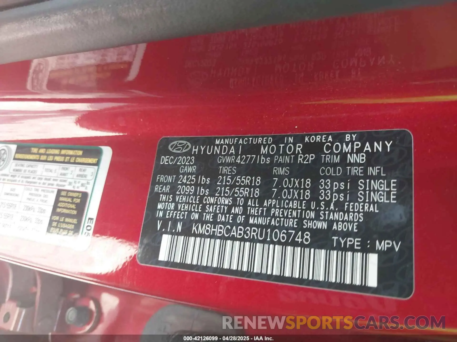 9 Photograph of a damaged car KM8HBCAB3RU106748 HYUNDAI KONA 2024