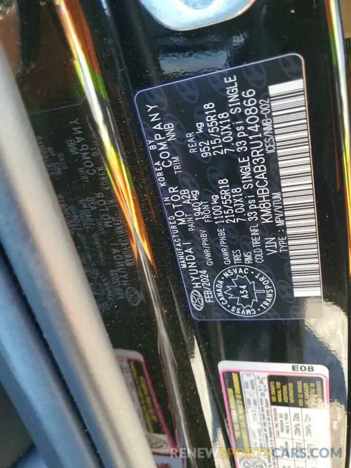 14 Photograph of a damaged car KM8HBCAB3RU140866 HYUNDAI KONA 2024