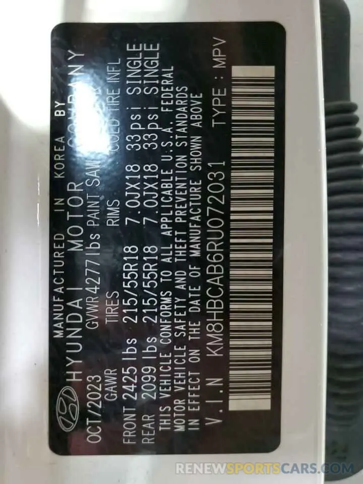 15 Photograph of a damaged car KM8HBCAB6RU072031 HYUNDAI KONA 2024