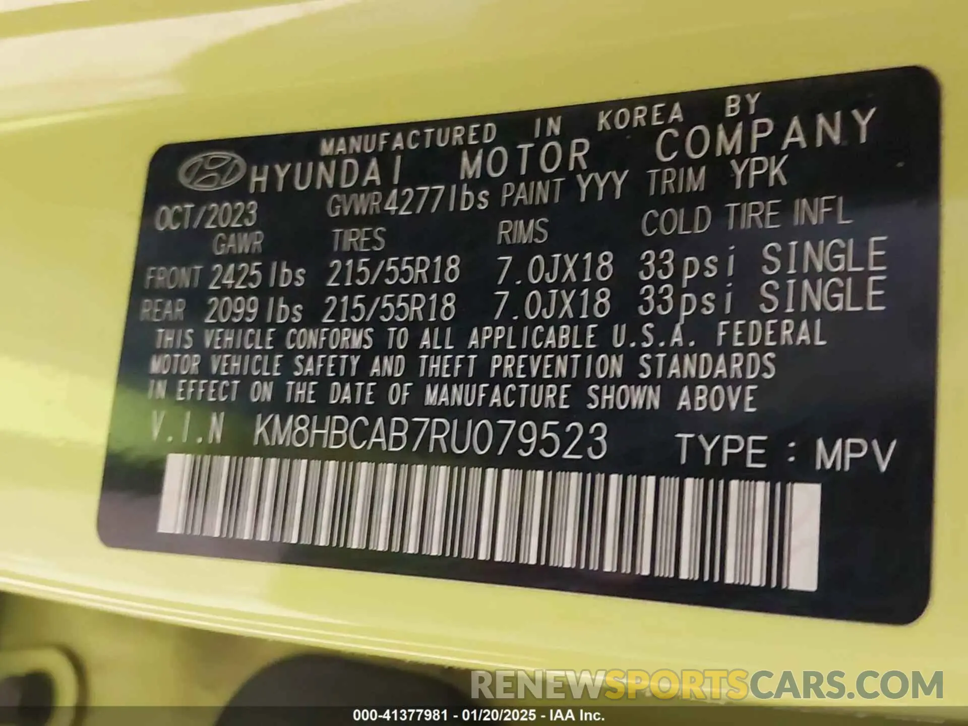 9 Photograph of a damaged car KM8HBCAB7RU079523 HYUNDAI KONA 2024