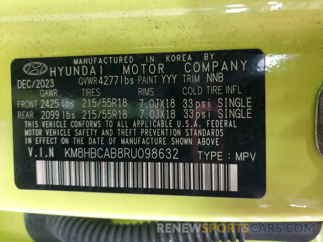 13 Photograph of a damaged car KM8HBCAB8RU098632 HYUNDAI KONA 2024