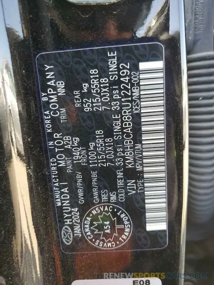 13 Photograph of a damaged car KM8HBCAB8RU122492 HYUNDAI KONA 2024