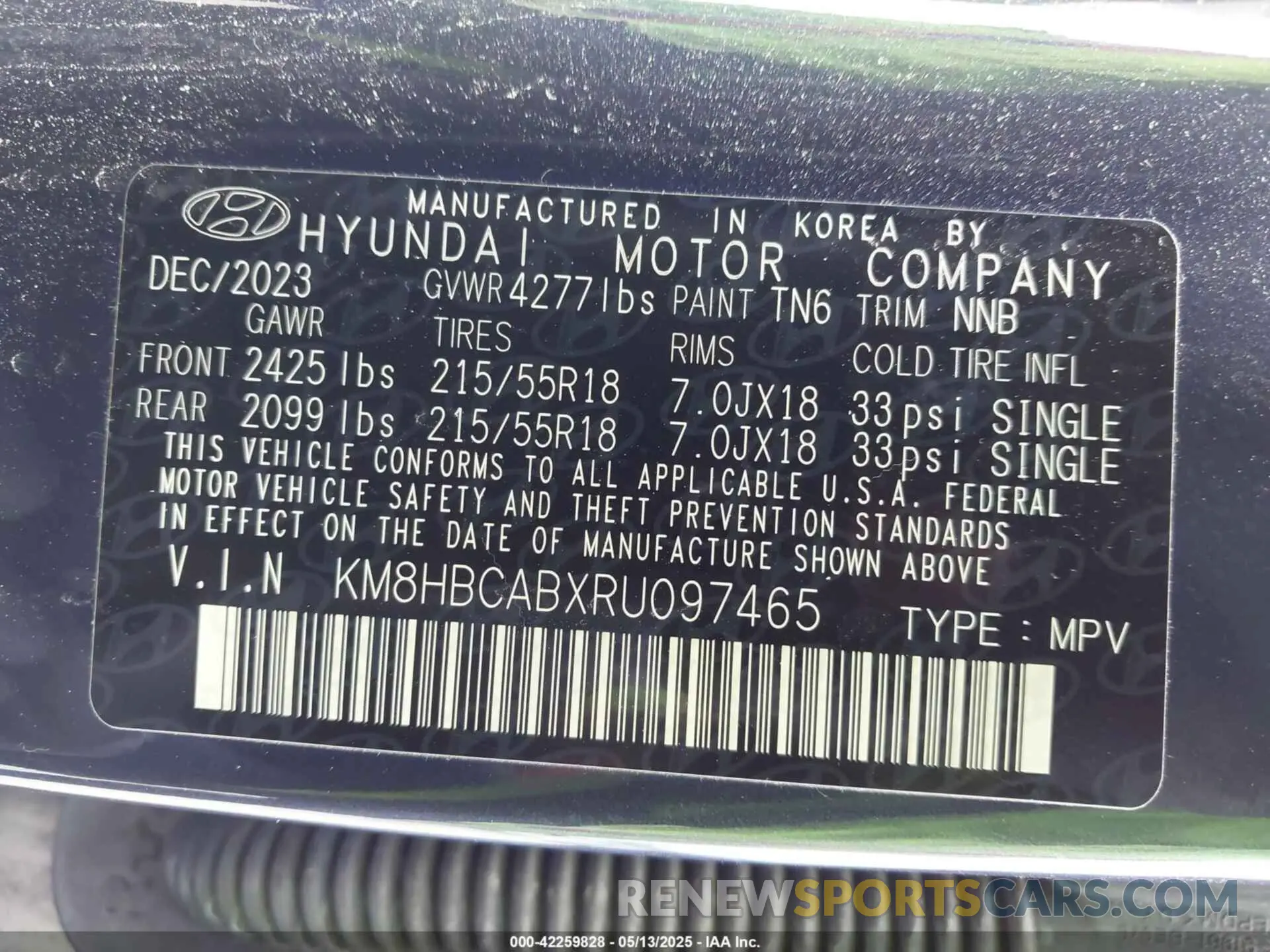 9 Photograph of a damaged car KM8HBCABXRU097465 HYUNDAI KONA 2024