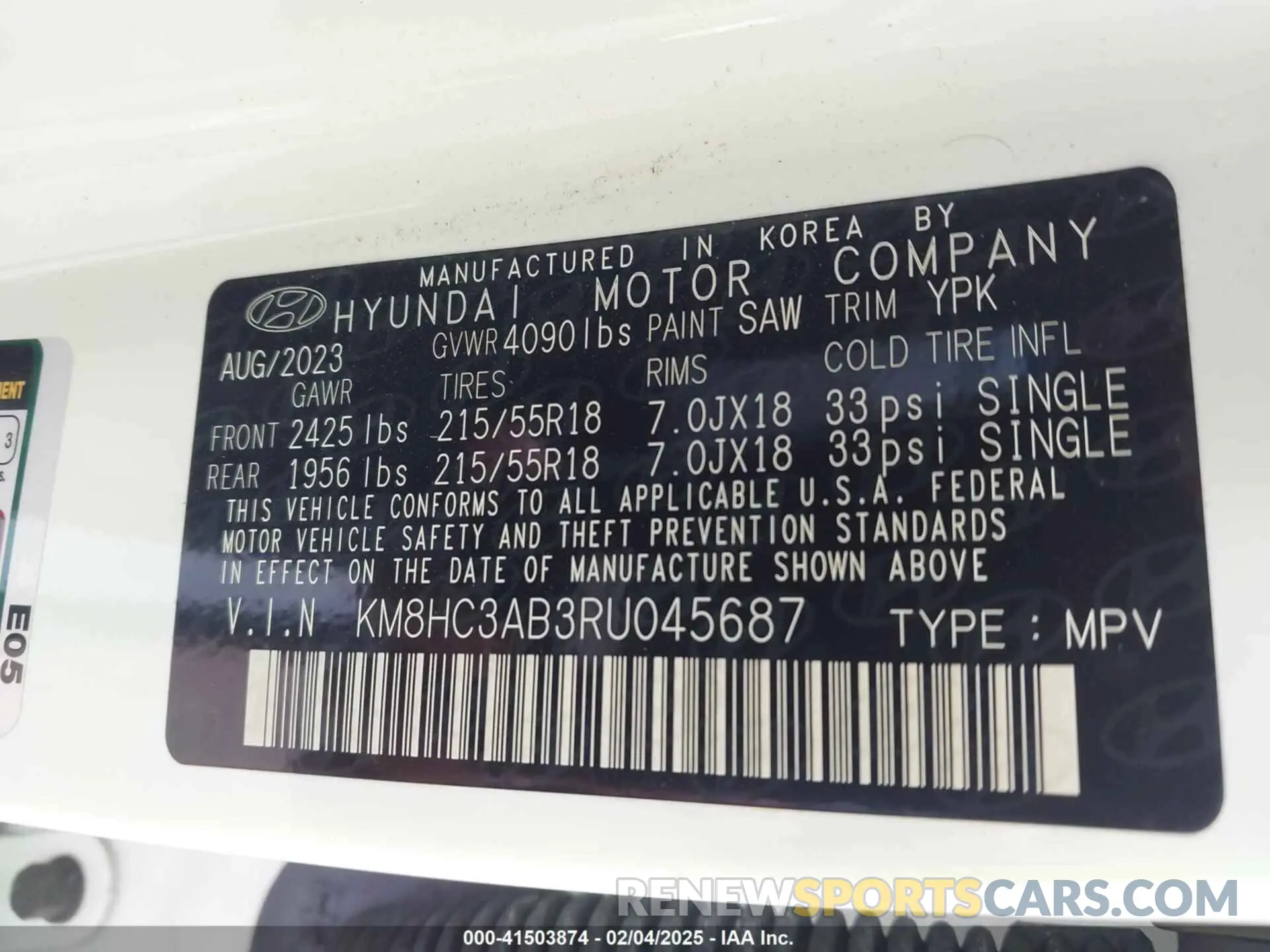9 Photograph of a damaged car KM8HC3AB3RU045687 HYUNDAI KONA 2024