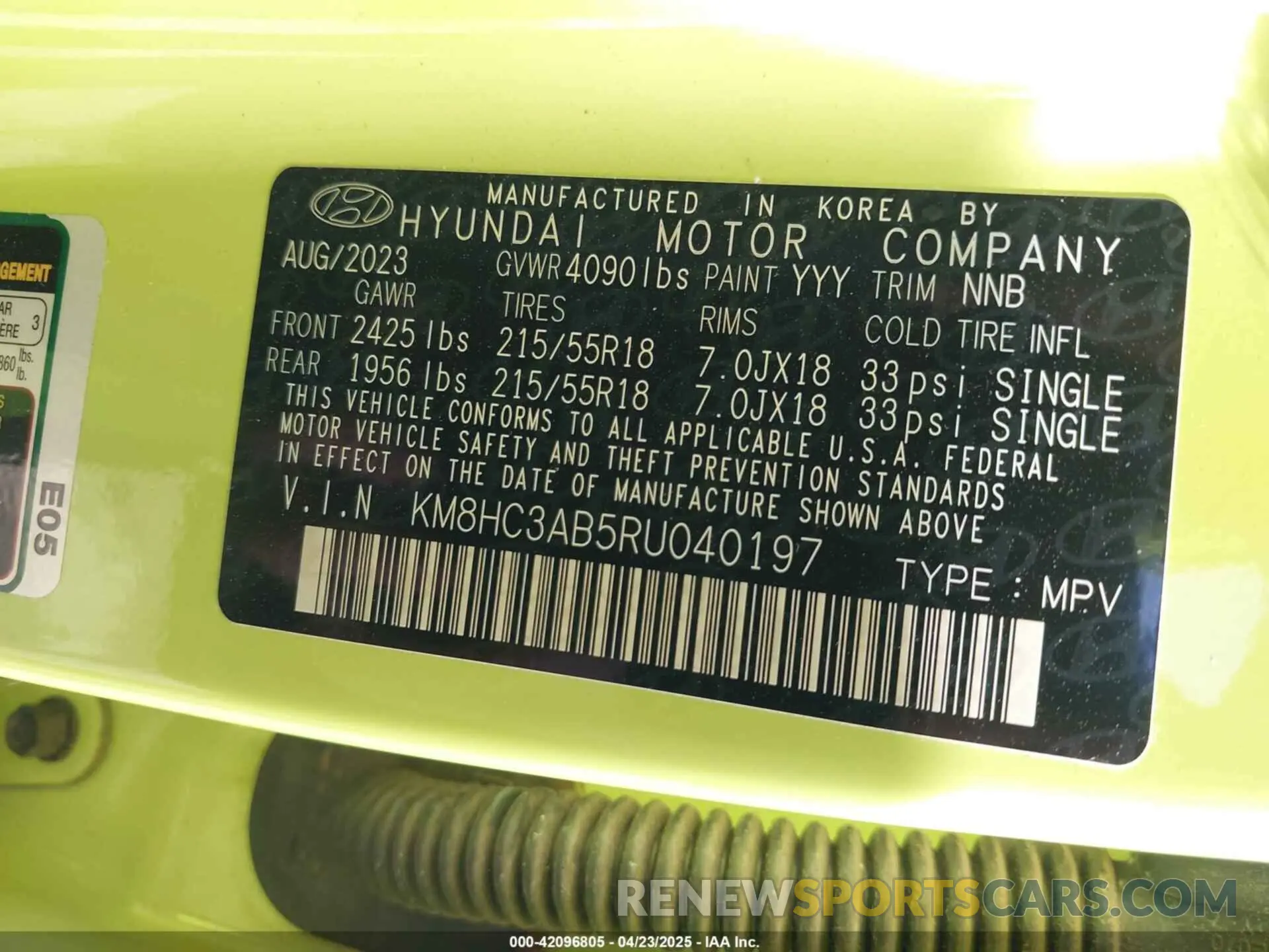 9 Photograph of a damaged car KM8HC3AB5RU040197 HYUNDAI KONA 2024