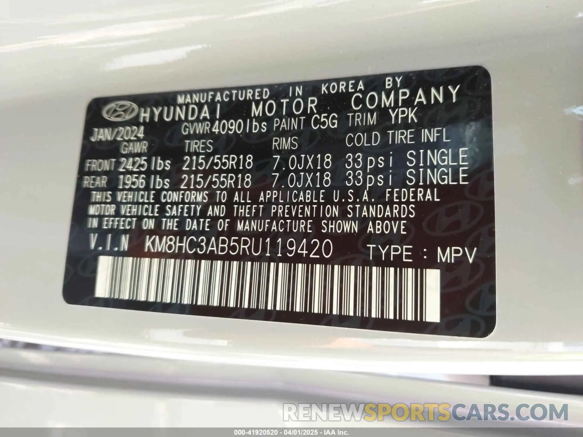9 Photograph of a damaged car KM8HC3AB5RU119420 HYUNDAI KONA 2024