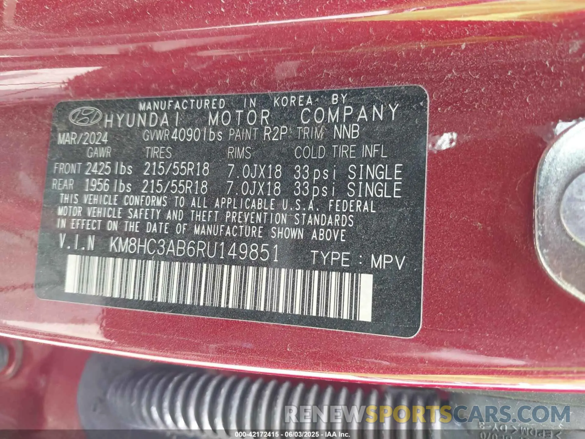 9 Photograph of a damaged car KM8HC3AB6RU149851 HYUNDAI KONA 2024