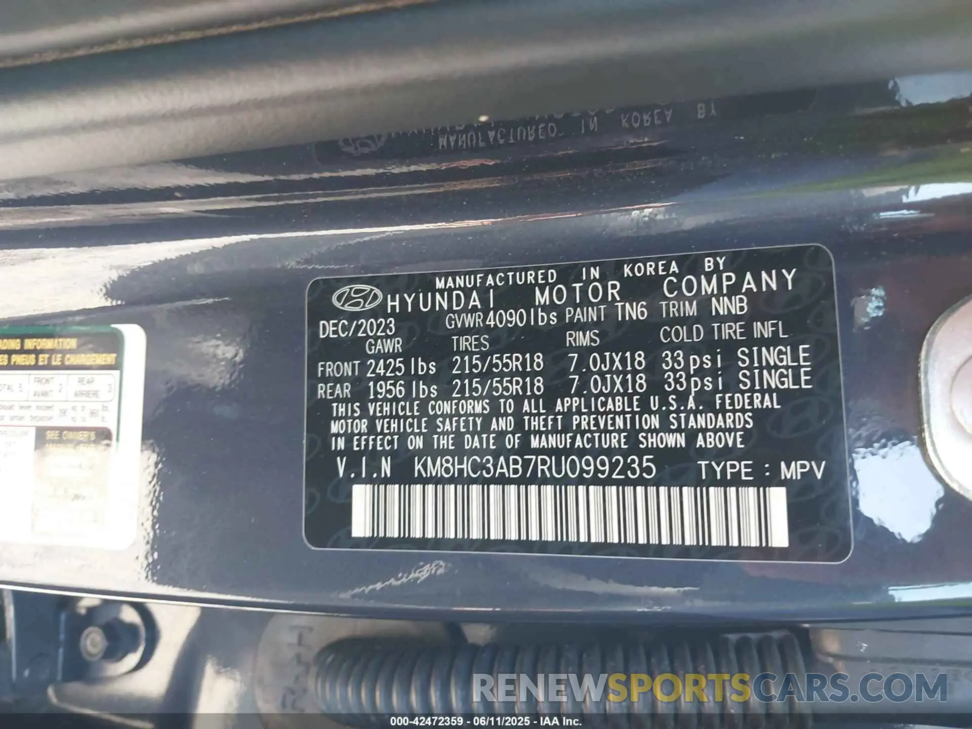 9 Photograph of a damaged car KM8HC3AB7RU099235 HYUNDAI KONA 2024