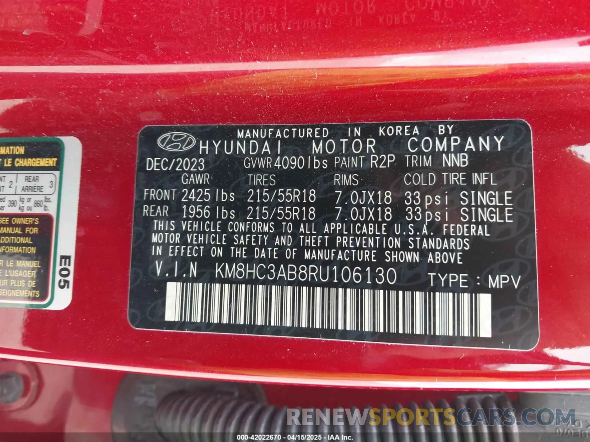 9 Photograph of a damaged car KM8HC3AB8RU106130 HYUNDAI KONA 2024