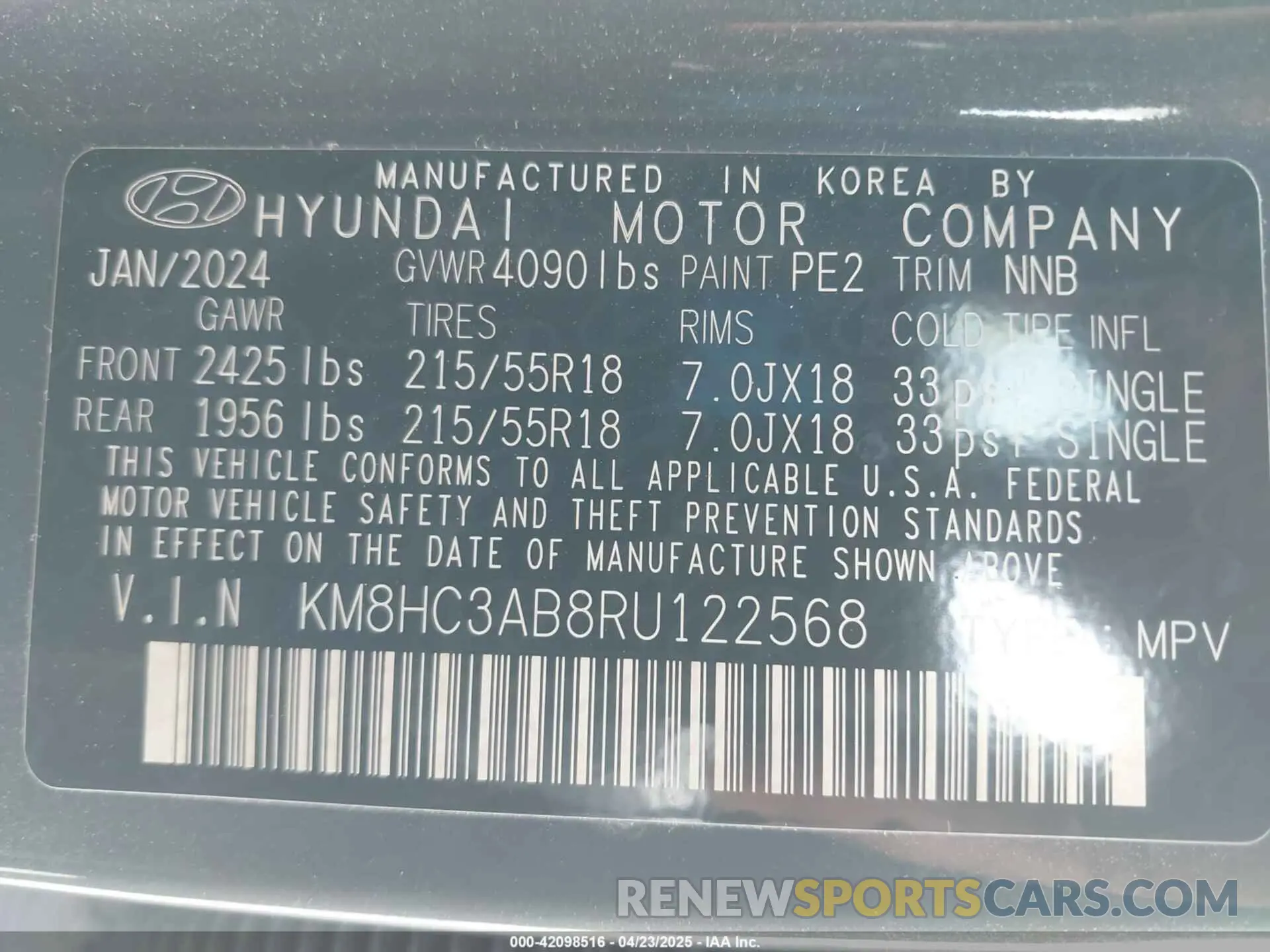 9 Photograph of a damaged car KM8HC3AB8RU122568 HYUNDAI KONA 2024