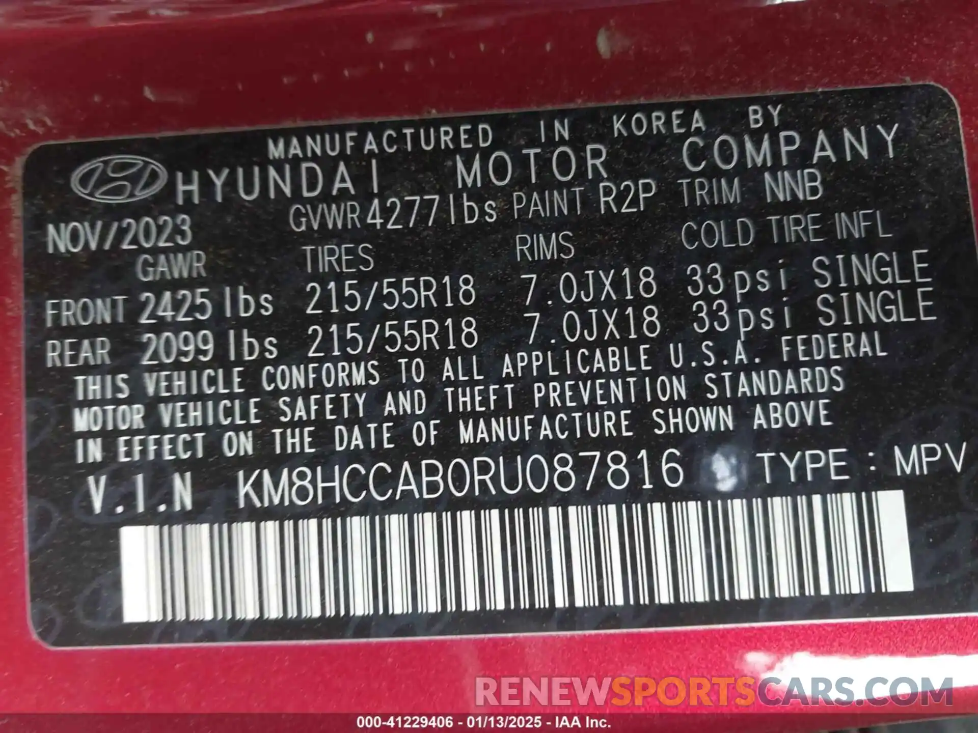 9 Photograph of a damaged car KM8HCCAB0RU087816 HYUNDAI KONA 2024