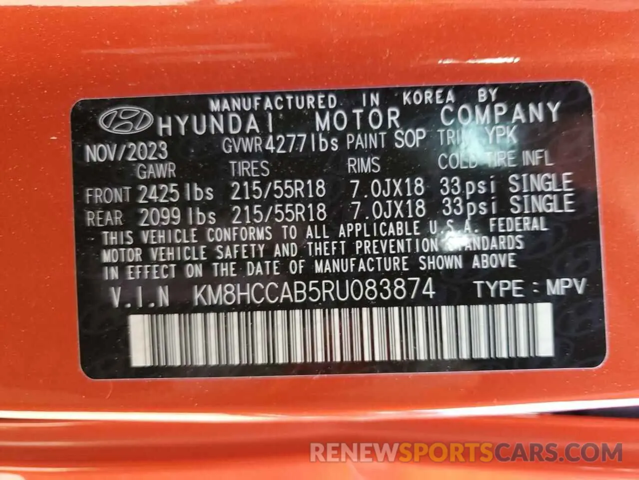 14 Photograph of a damaged car KM8HCCAB5RU083874 HYUNDAI KONA 2024