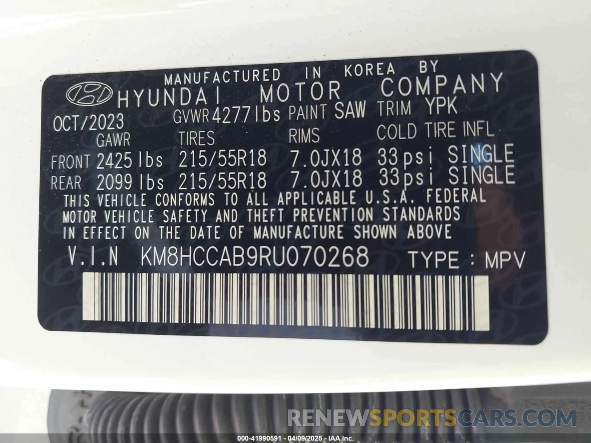9 Photograph of a damaged car KM8HCCAB9RU070268 HYUNDAI KONA 2024
