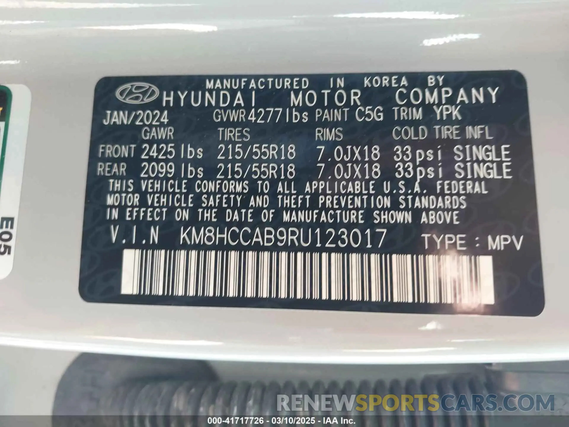 9 Photograph of a damaged car KM8HCCAB9RU123017 HYUNDAI KONA 2024