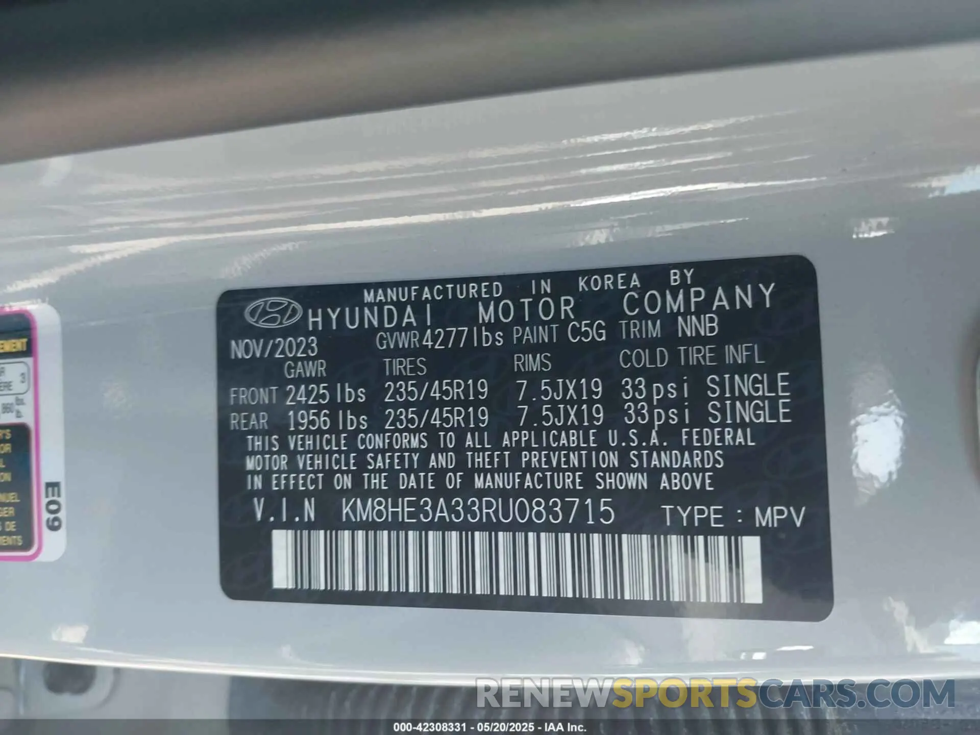 9 Photograph of a damaged car KM8HE3A33RU083715 HYUNDAI KONA 2024