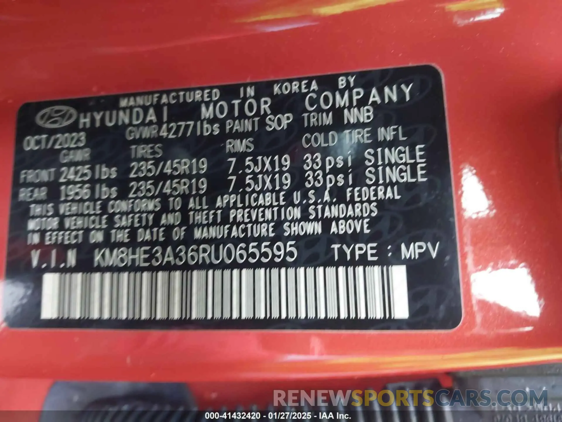 9 Photograph of a damaged car KM8HE3A36RU065595 HYUNDAI KONA 2024