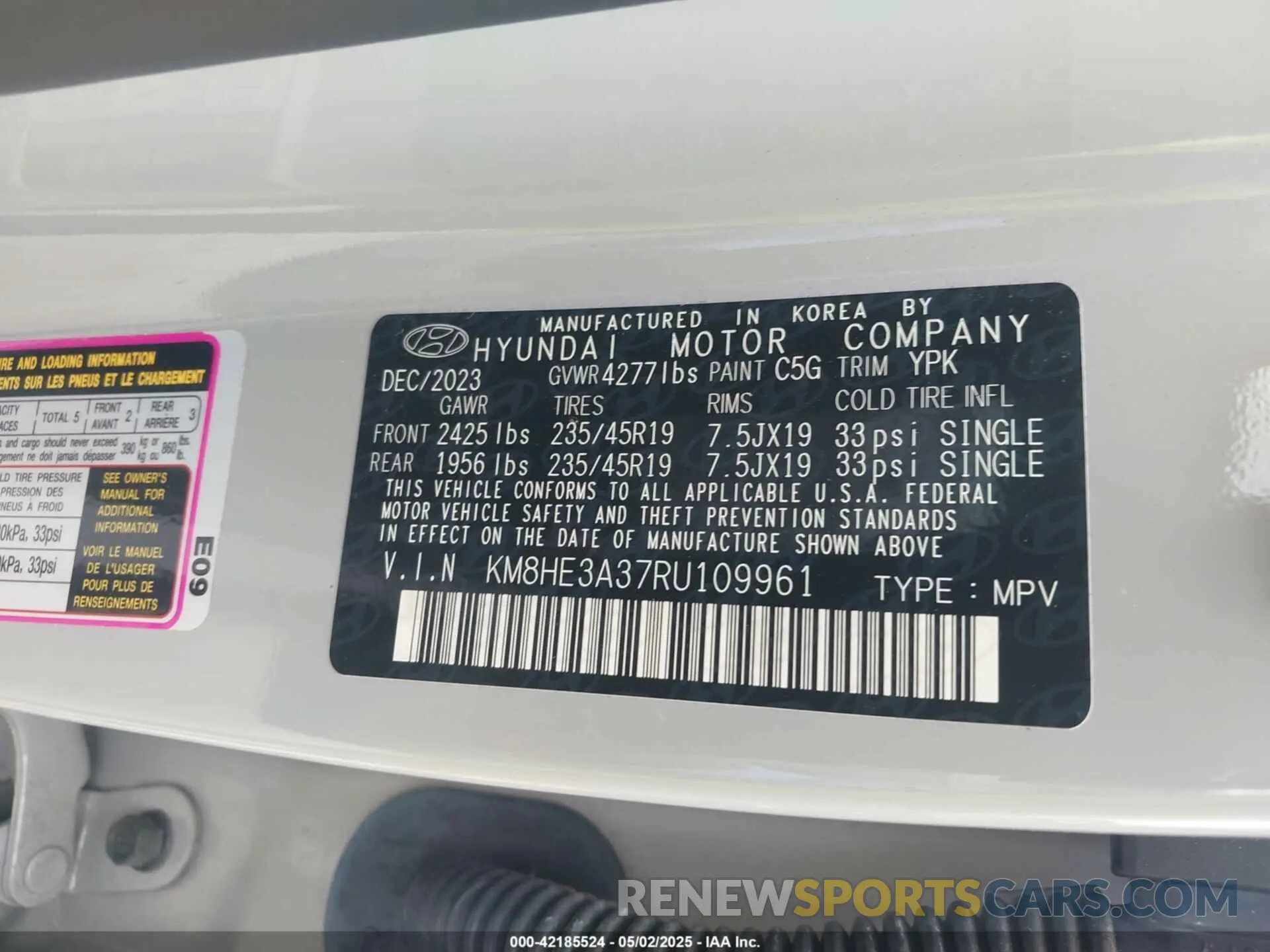 9 Photograph of a damaged car KM8HE3A37RU109961 HYUNDAI KONA 2024