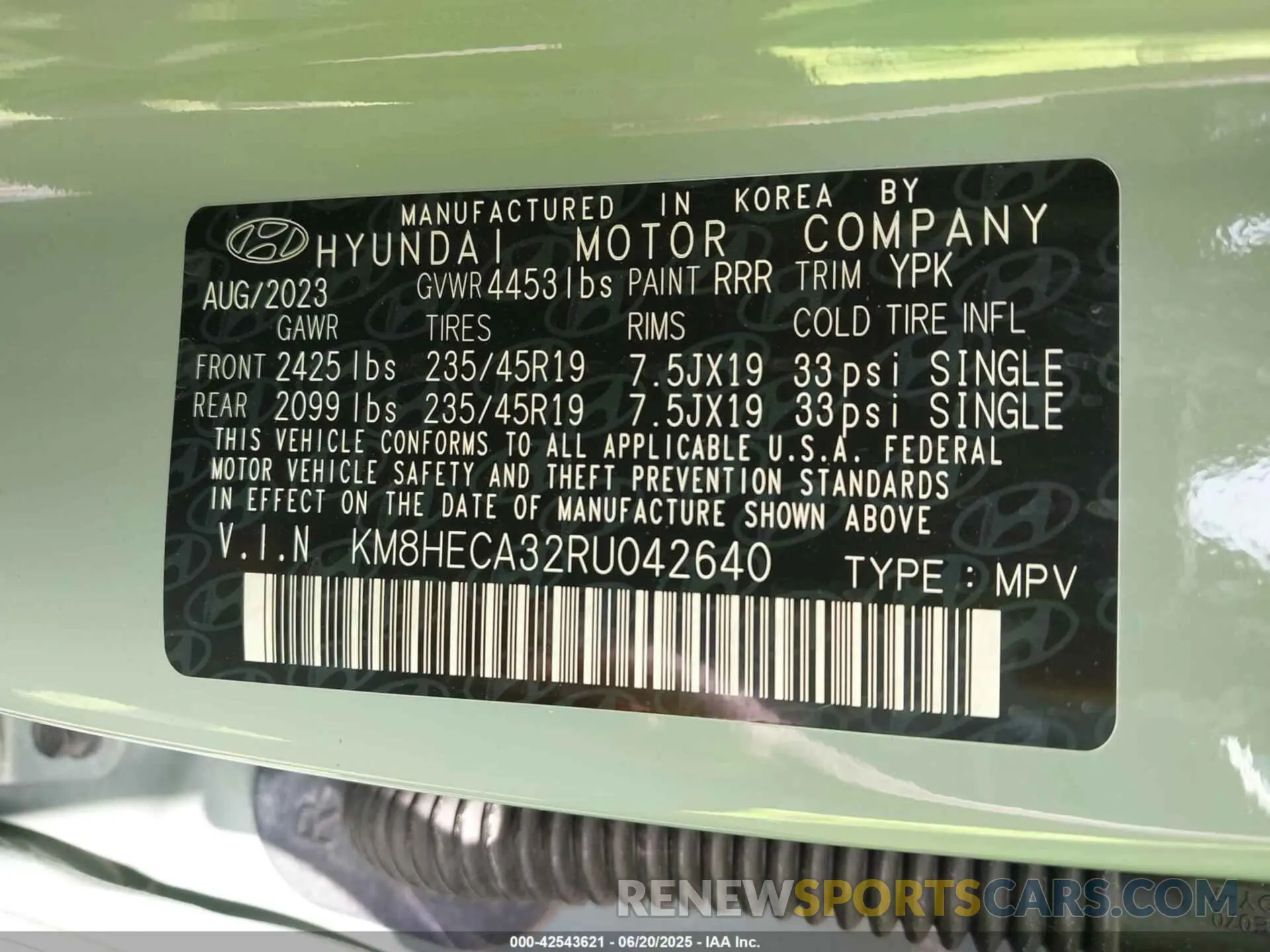 9 Photograph of a damaged car KM8HECA32RU042640 HYUNDAI KONA 2024