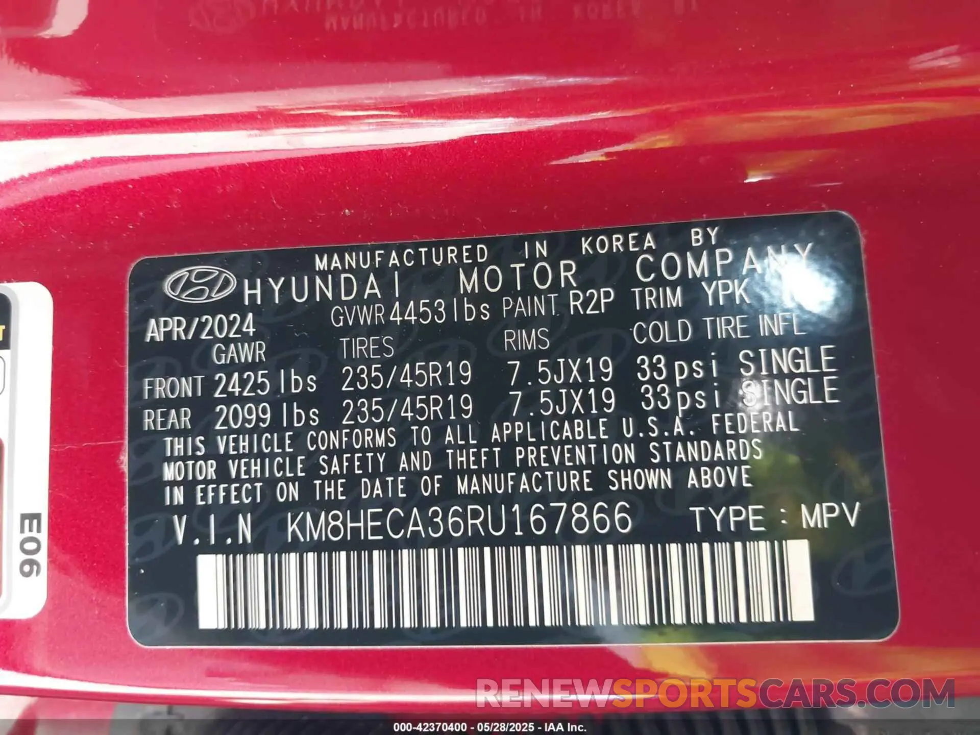 9 Photograph of a damaged car KM8HECA36RU167866 HYUNDAI KONA 2024