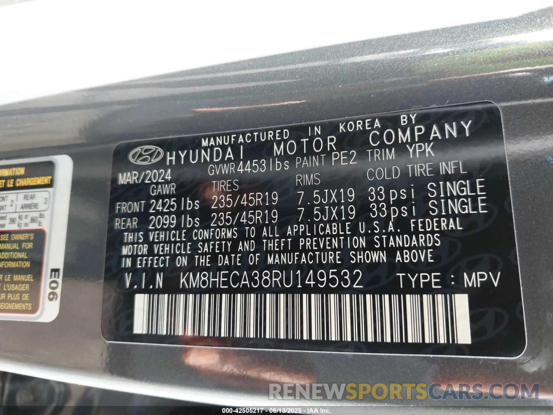 9 Photograph of a damaged car KM8HECA38RU149532 HYUNDAI KONA 2024