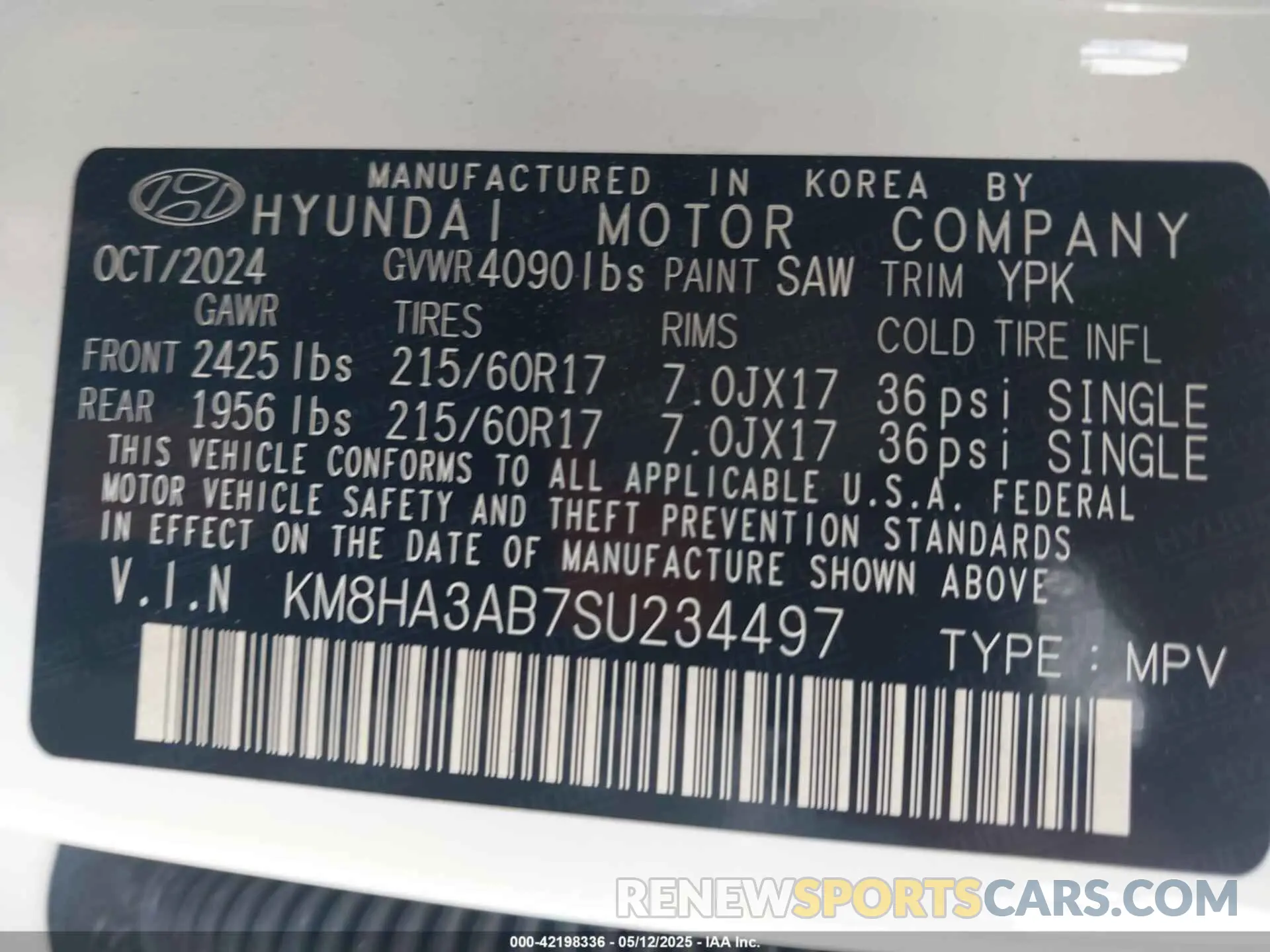9 Photograph of a damaged car KM8HA3AB7SU234497 HYUNDAI KONA 2025
