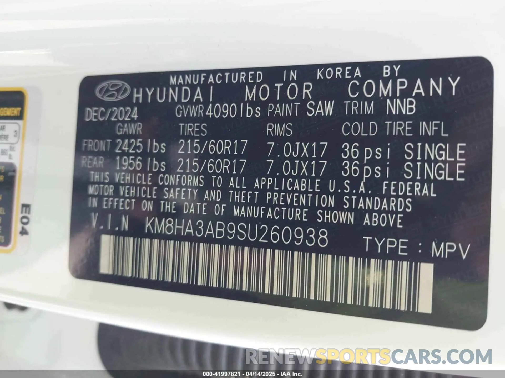 9 Photograph of a damaged car KM8HA3AB9SU260938 HYUNDAI KONA 2025