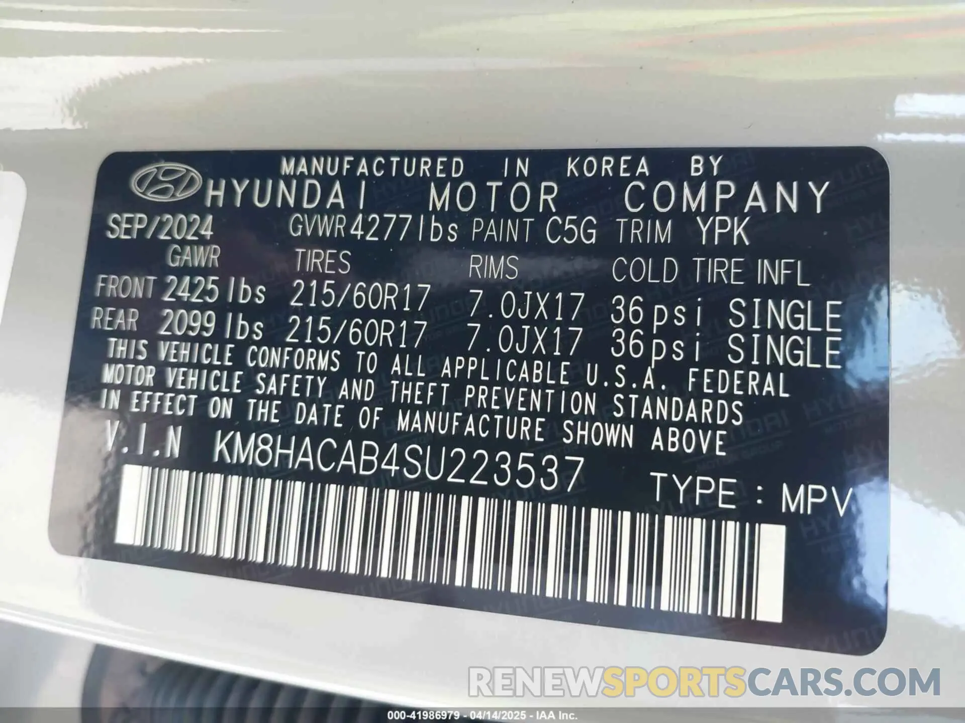 9 Photograph of a damaged car KM8HACAB4SU223537 HYUNDAI KONA 2025