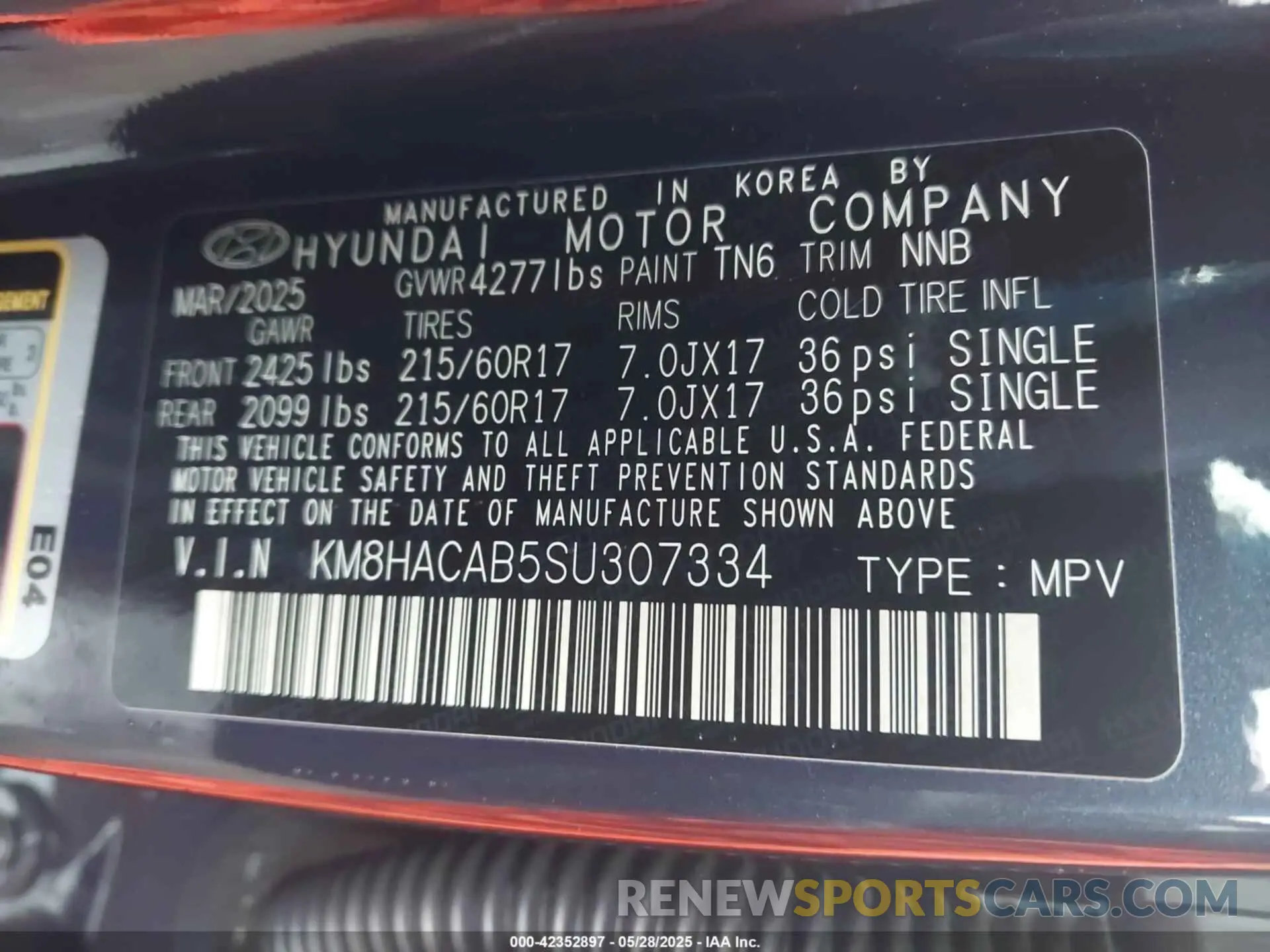 9 Photograph of a damaged car KM8HACAB5SU307334 HYUNDAI KONA 2025