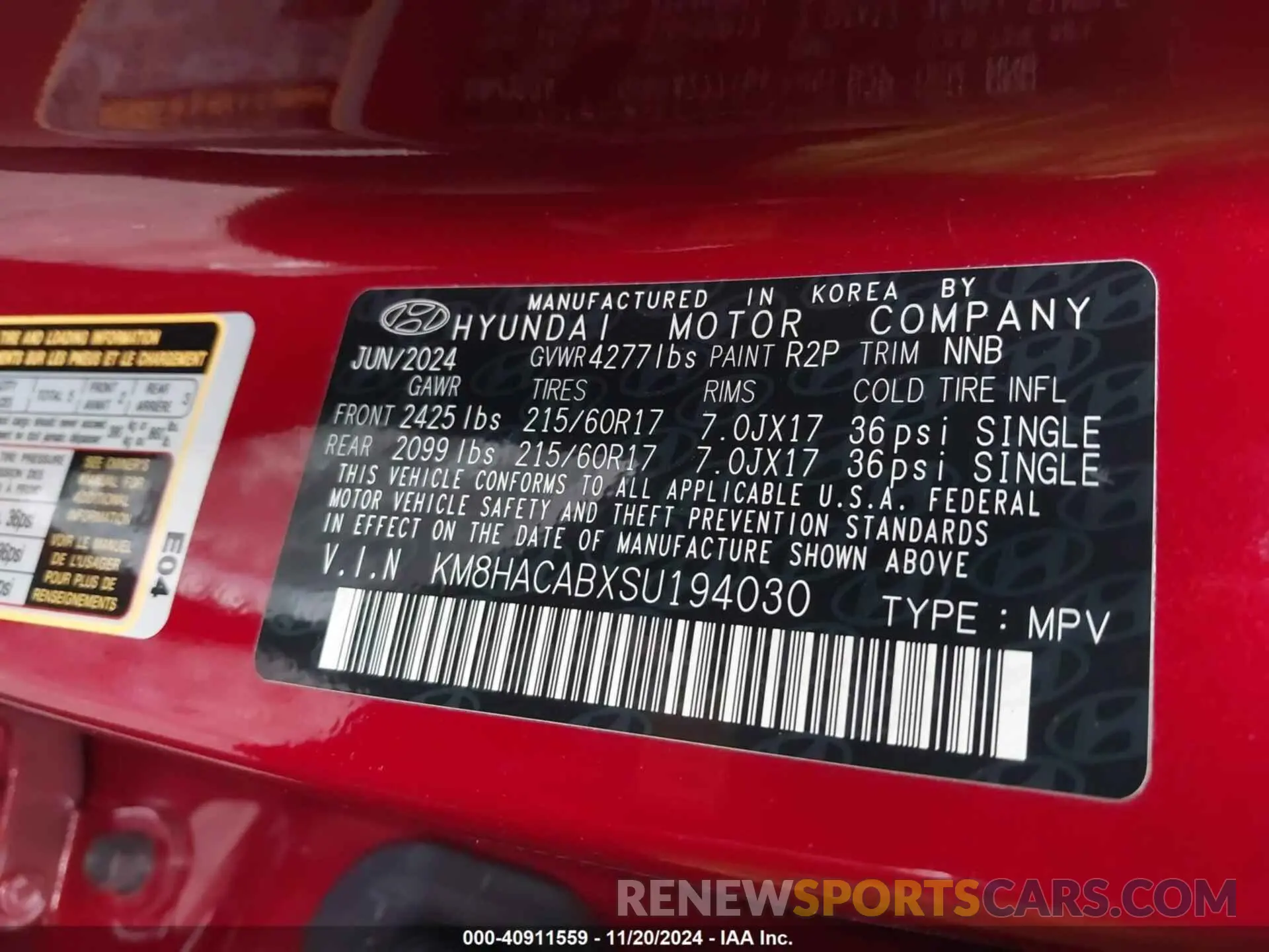 9 Photograph of a damaged car KM8HACABXSU194030 HYUNDAI KONA 2025