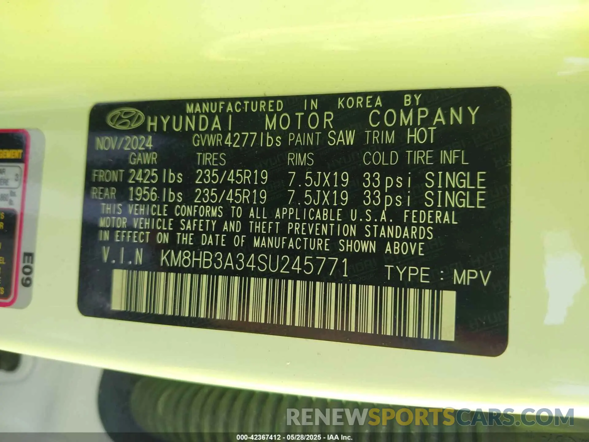 9 Photograph of a damaged car KM8HB3A34SU245771 HYUNDAI KONA 2025