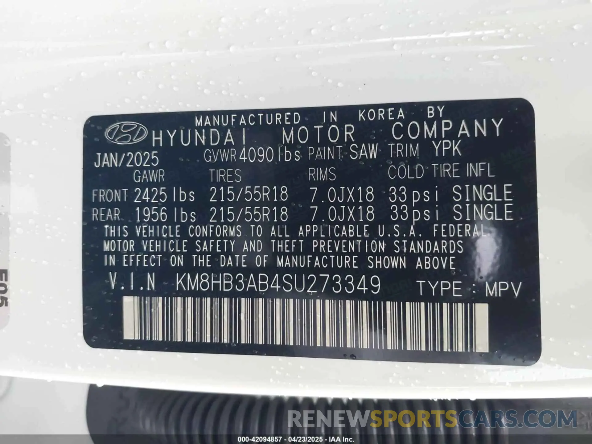 9 Photograph of a damaged car KM8HB3AB4SU273349 HYUNDAI KONA 2025
