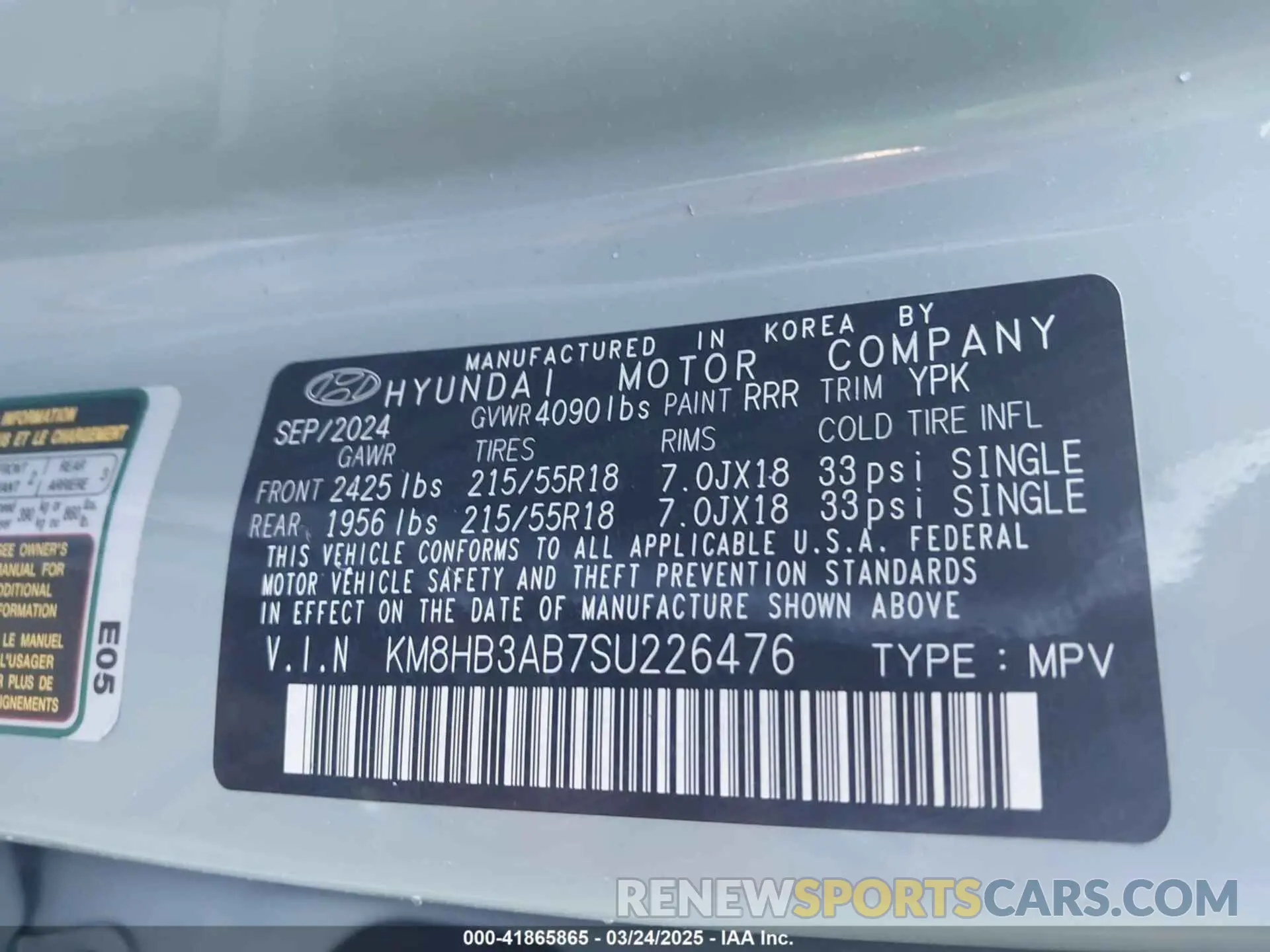 9 Photograph of a damaged car KM8HB3AB7SU226476 HYUNDAI KONA 2025