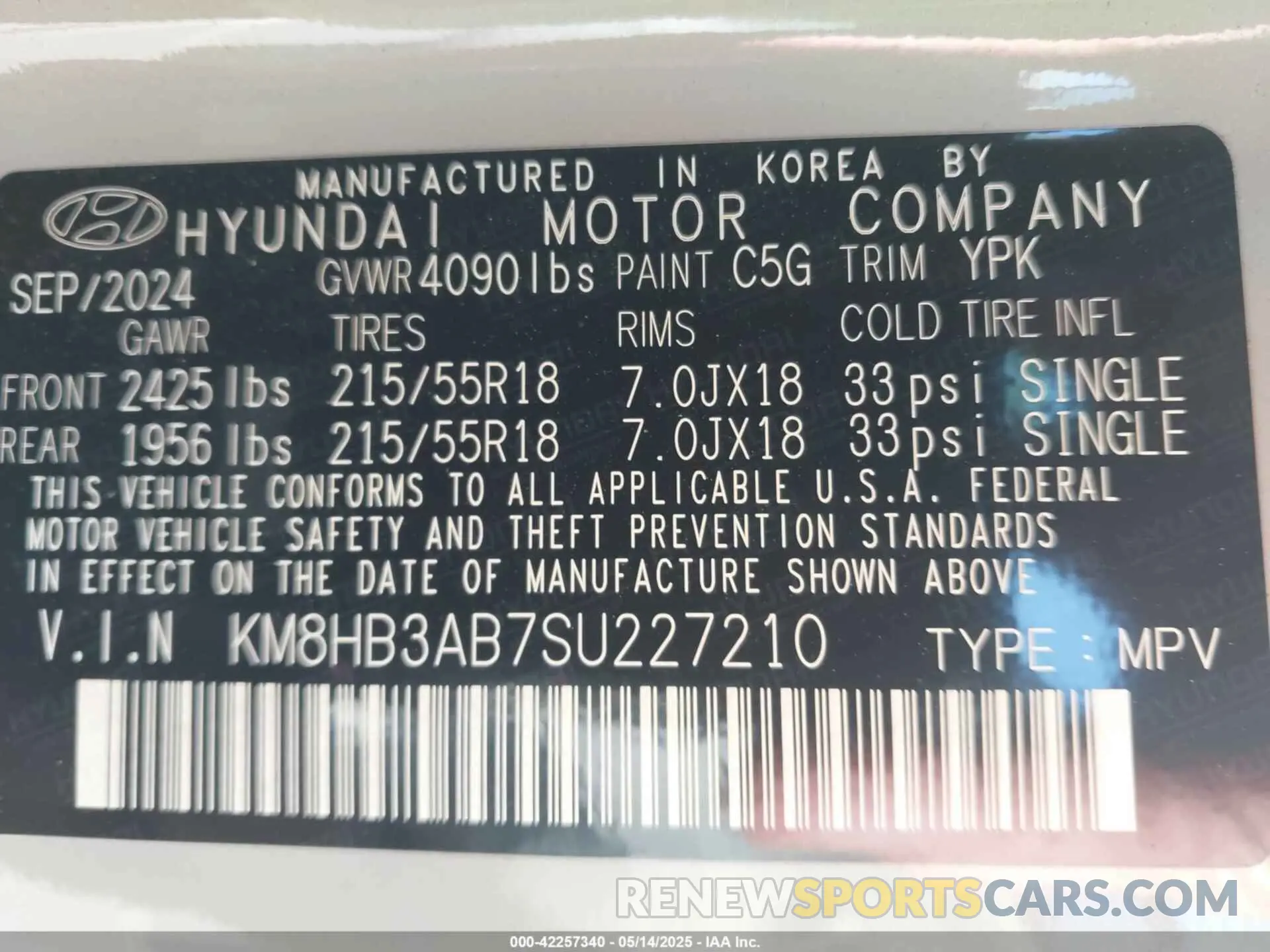 9 Photograph of a damaged car KM8HB3AB7SU227210 HYUNDAI KONA 2025