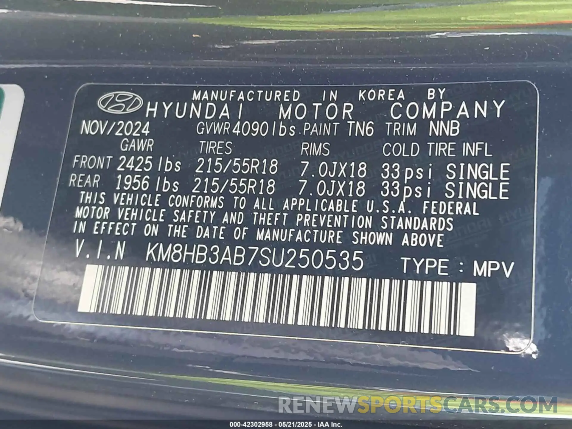 9 Photograph of a damaged car KM8HB3AB7SU250535 HYUNDAI KONA 2025