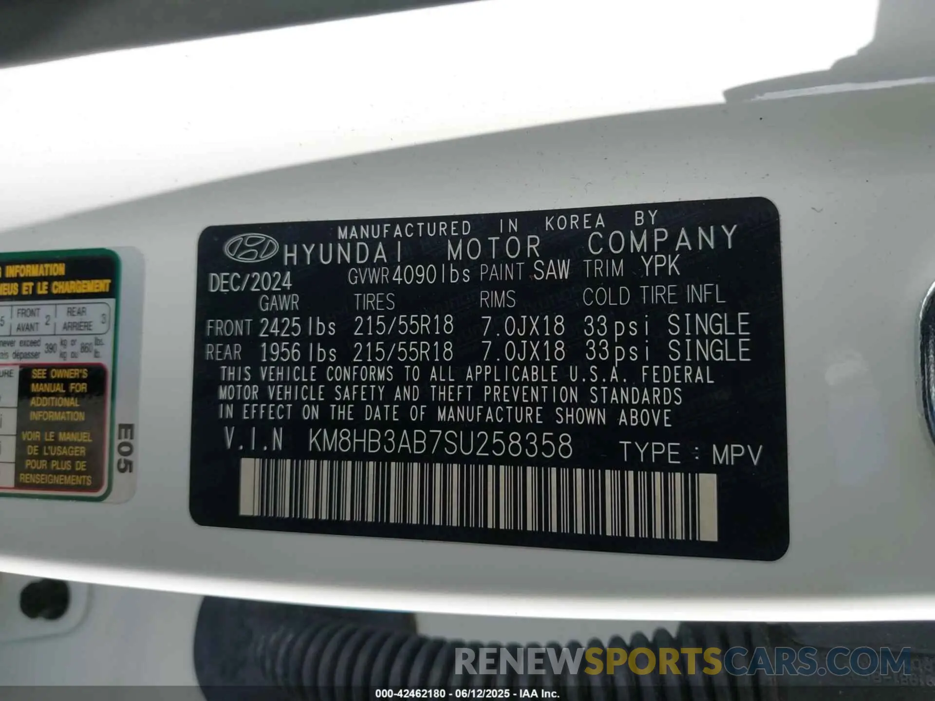 9 Photograph of a damaged car KM8HB3AB7SU258358 HYUNDAI KONA 2025