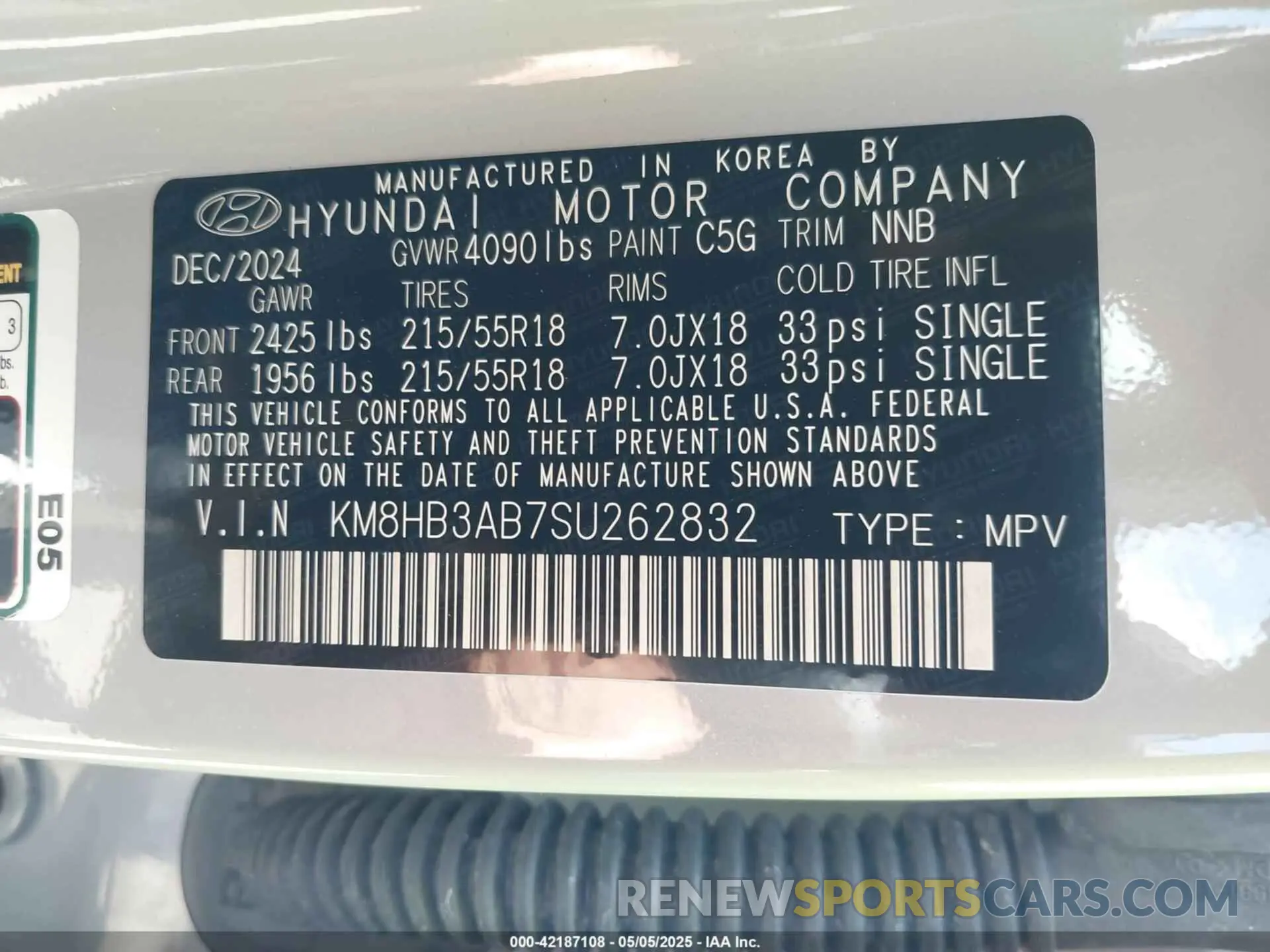 9 Photograph of a damaged car KM8HB3AB7SU262832 HYUNDAI KONA 2025