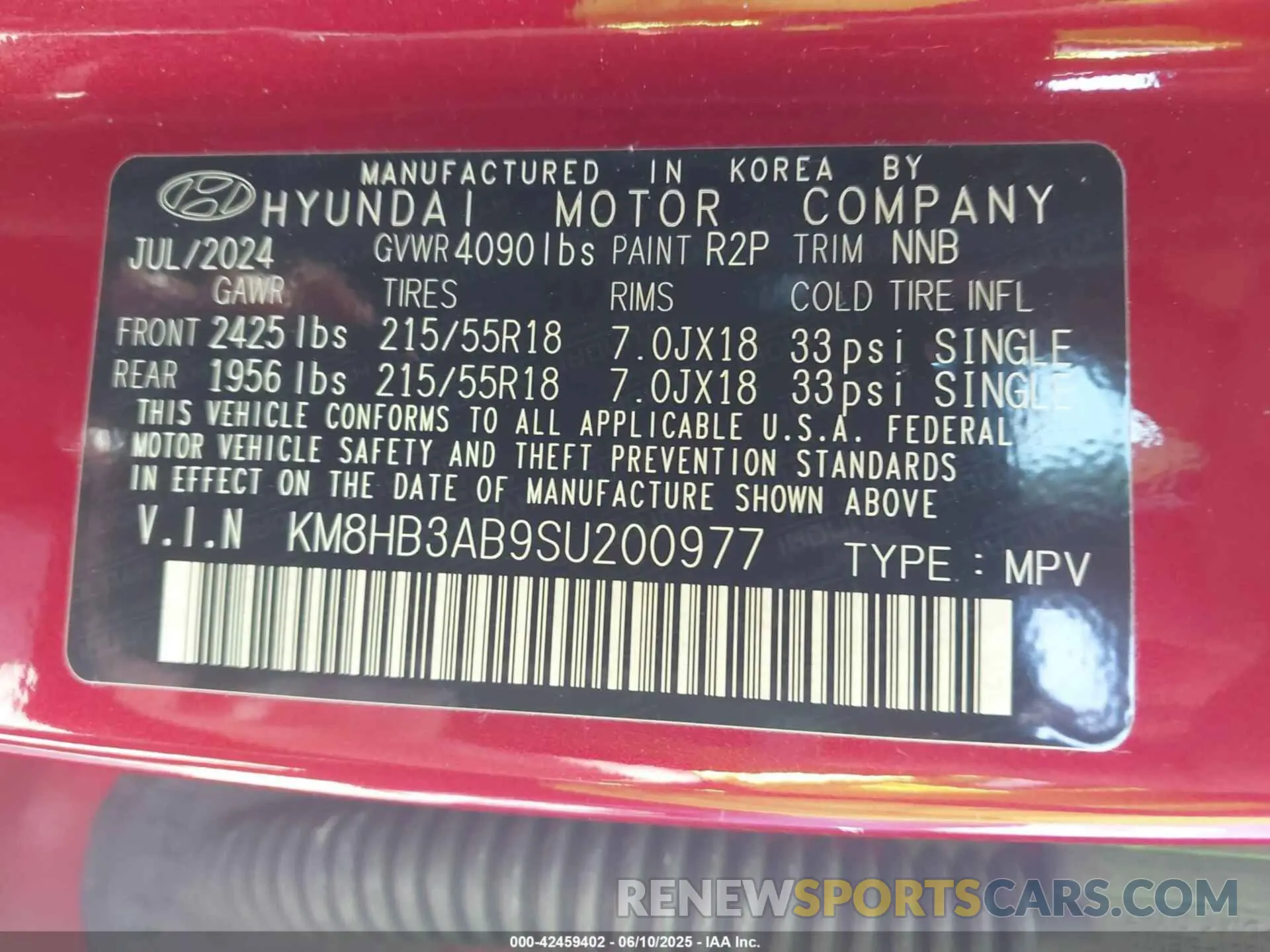 9 Photograph of a damaged car KM8HB3AB9SU200977 HYUNDAI KONA 2025
