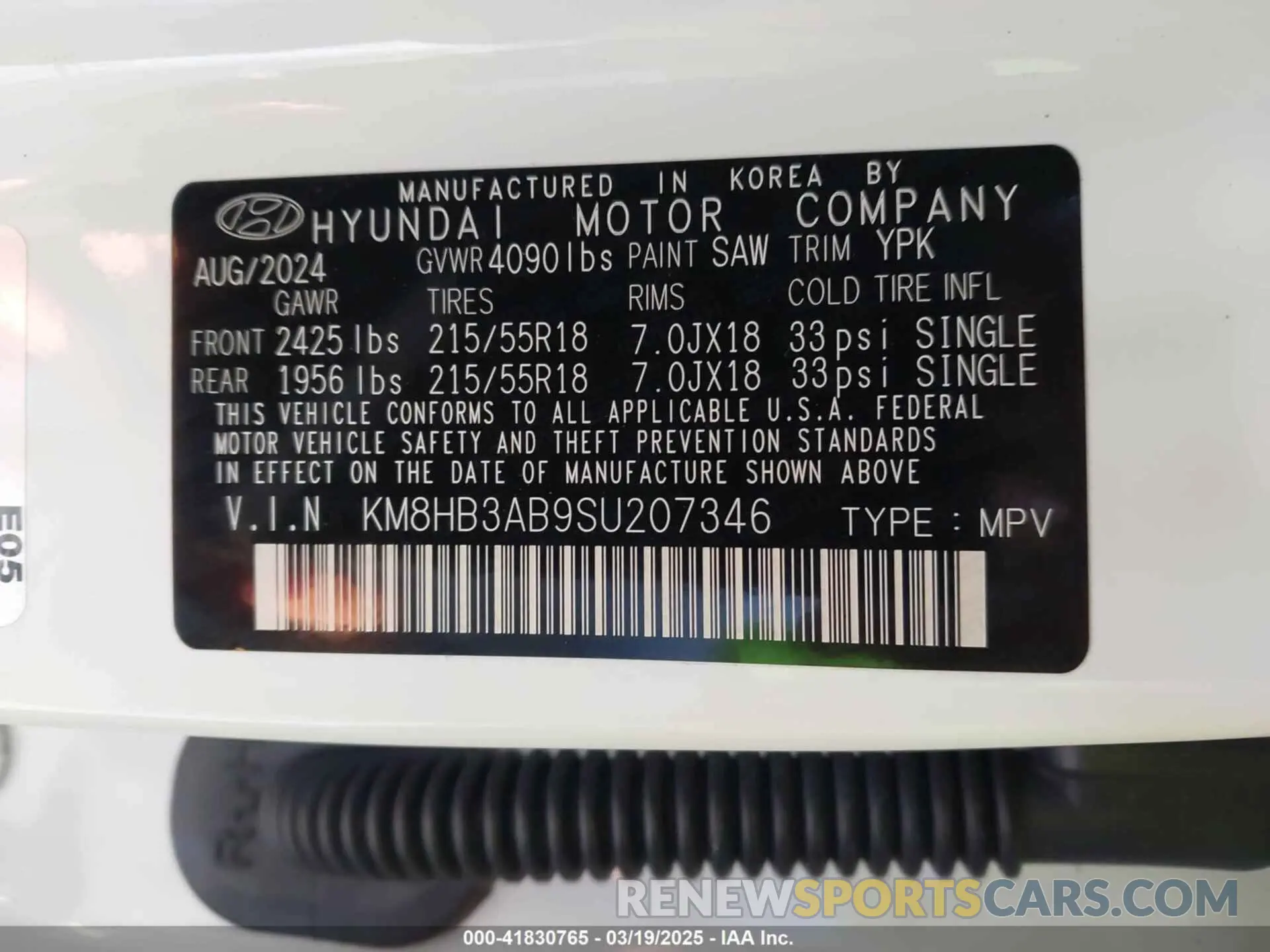 9 Photograph of a damaged car KM8HB3AB9SU207346 HYUNDAI KONA 2025