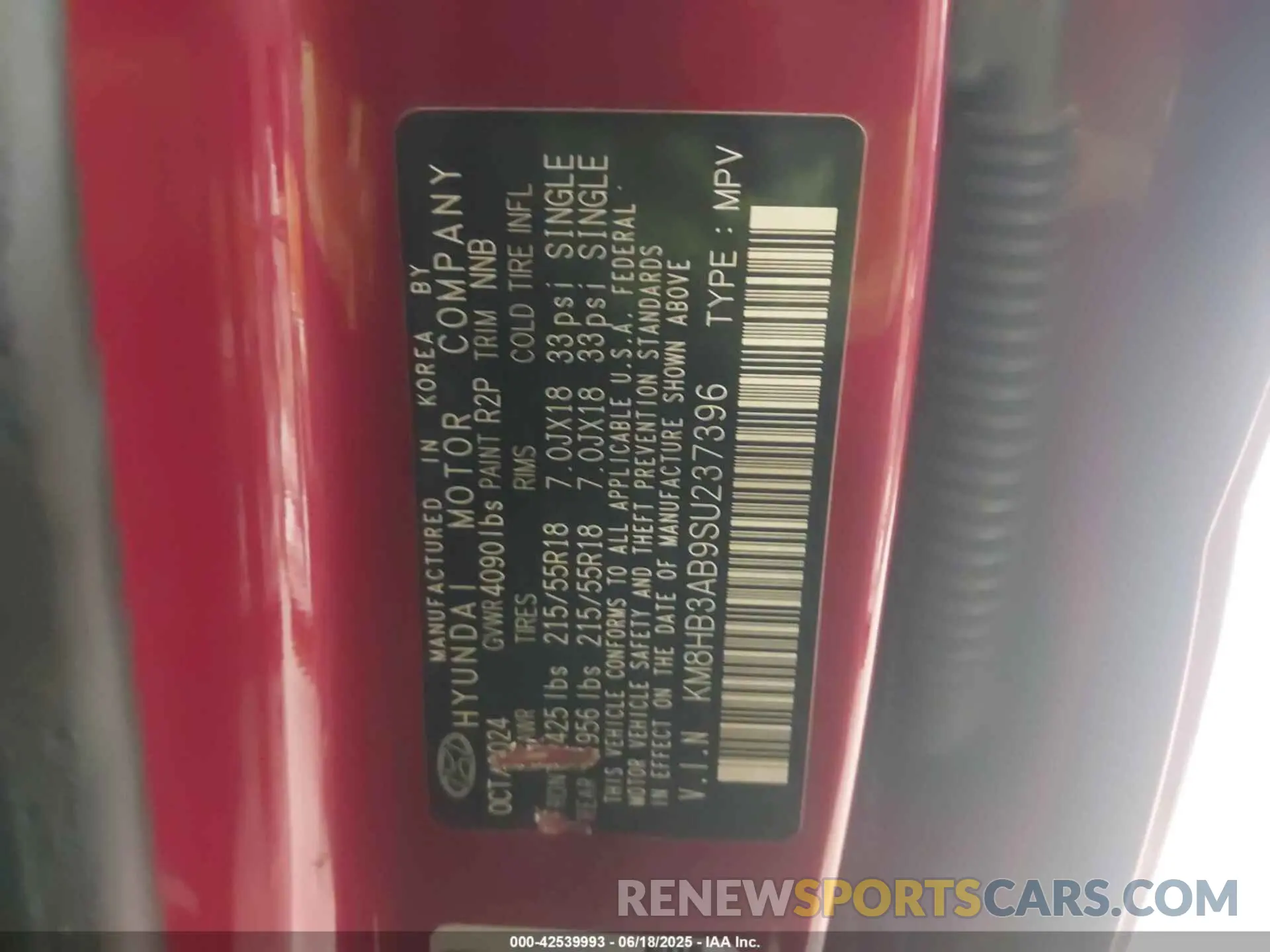 9 Photograph of a damaged car KM8HB3AB9SU237396 HYUNDAI KONA 2025