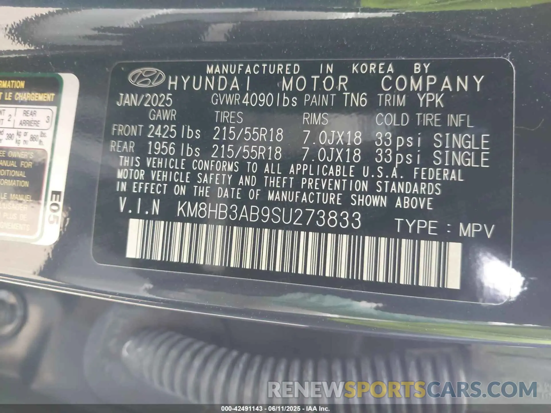 9 Photograph of a damaged car KM8HB3AB9SU273833 HYUNDAI KONA 2025